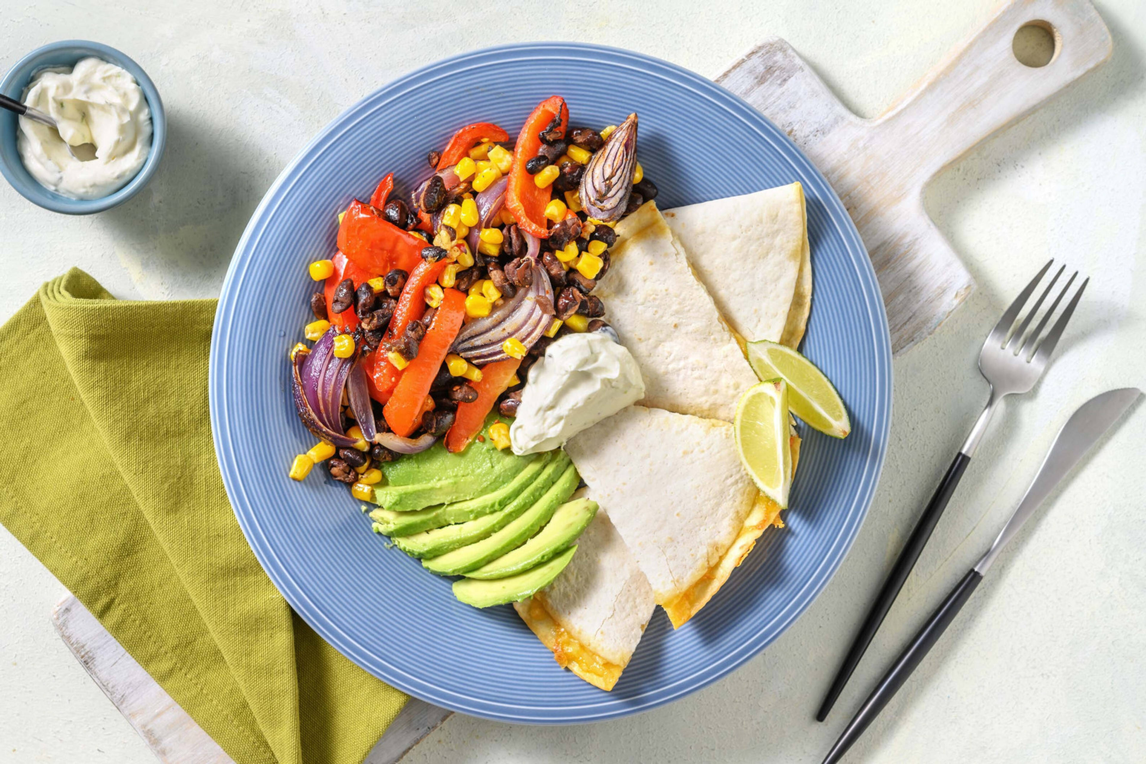 Fajita-Gemüse vom Blech mit Quesadillas