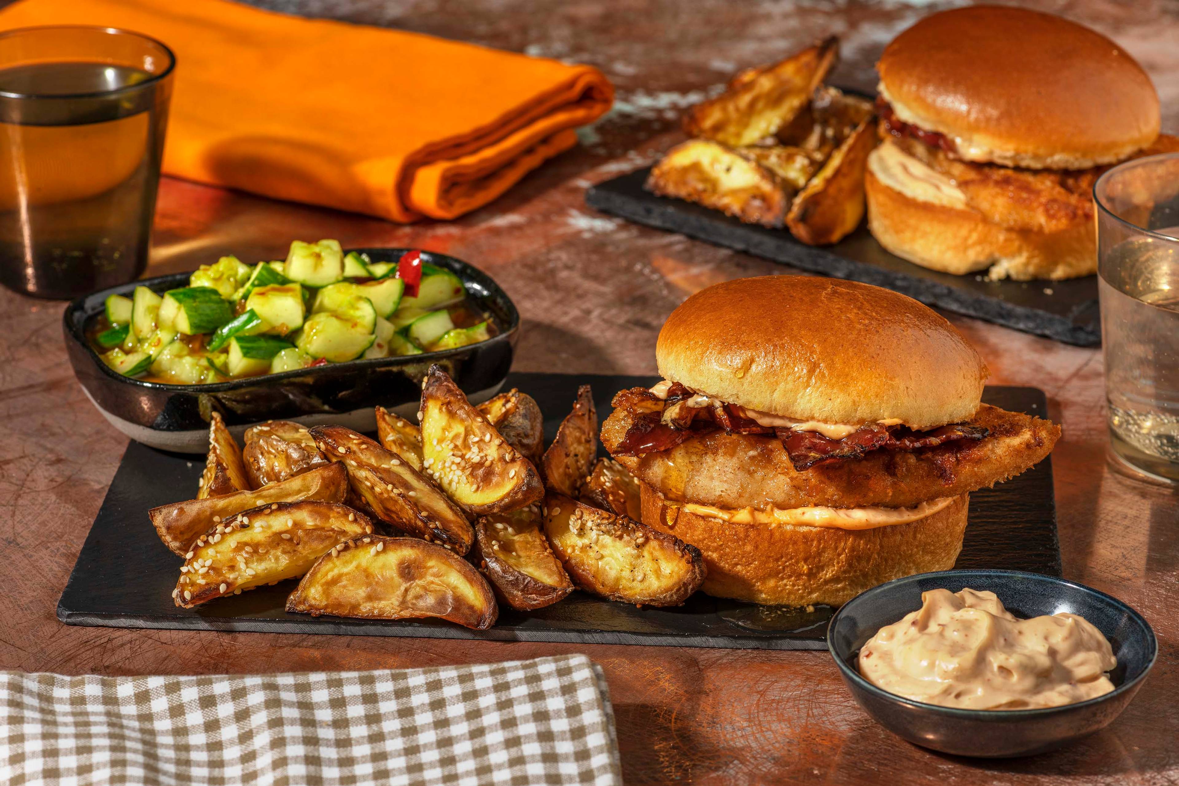 Fried Chicken and Honey Butter Bacon Burger