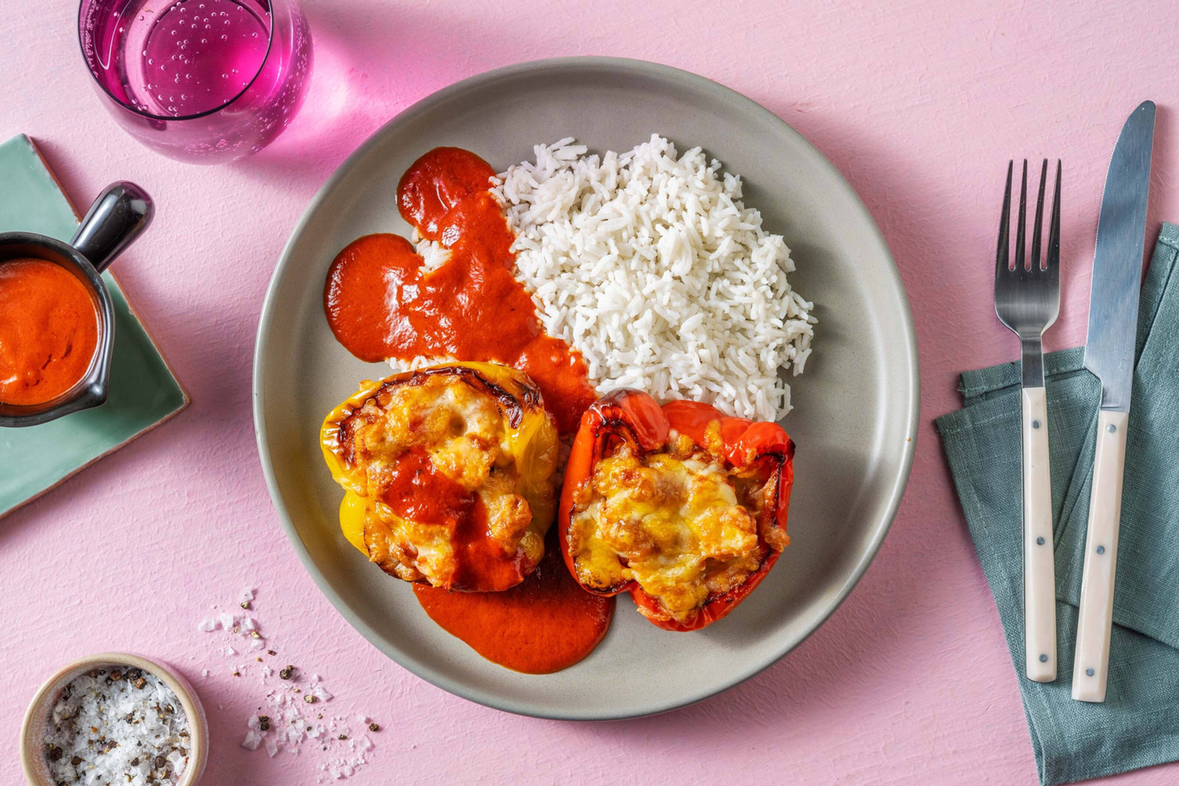 Gefüllte Peperoni mit Poulet und Käsedecke