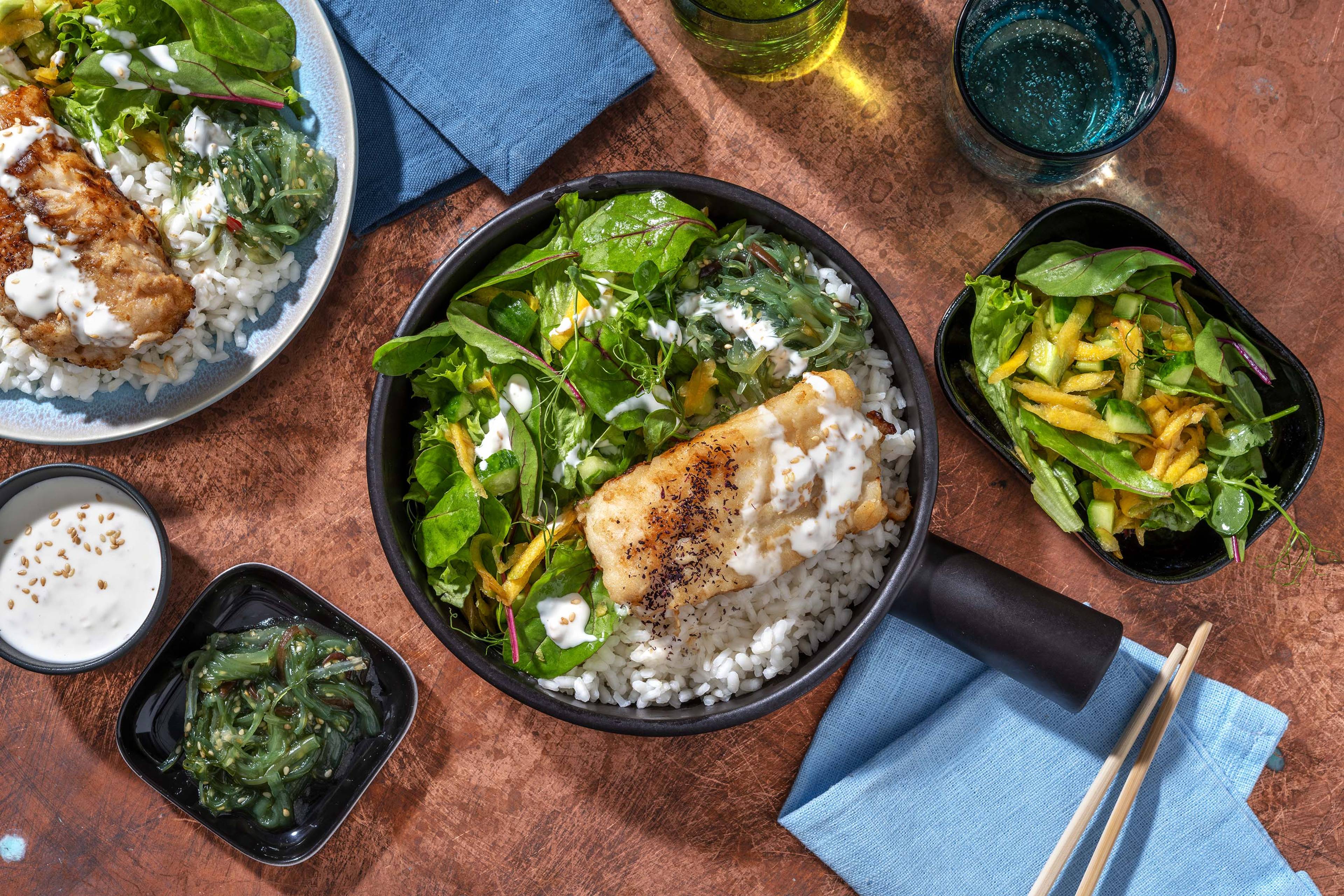 Gegrilde kabeljauwfilet met zeewiersalade