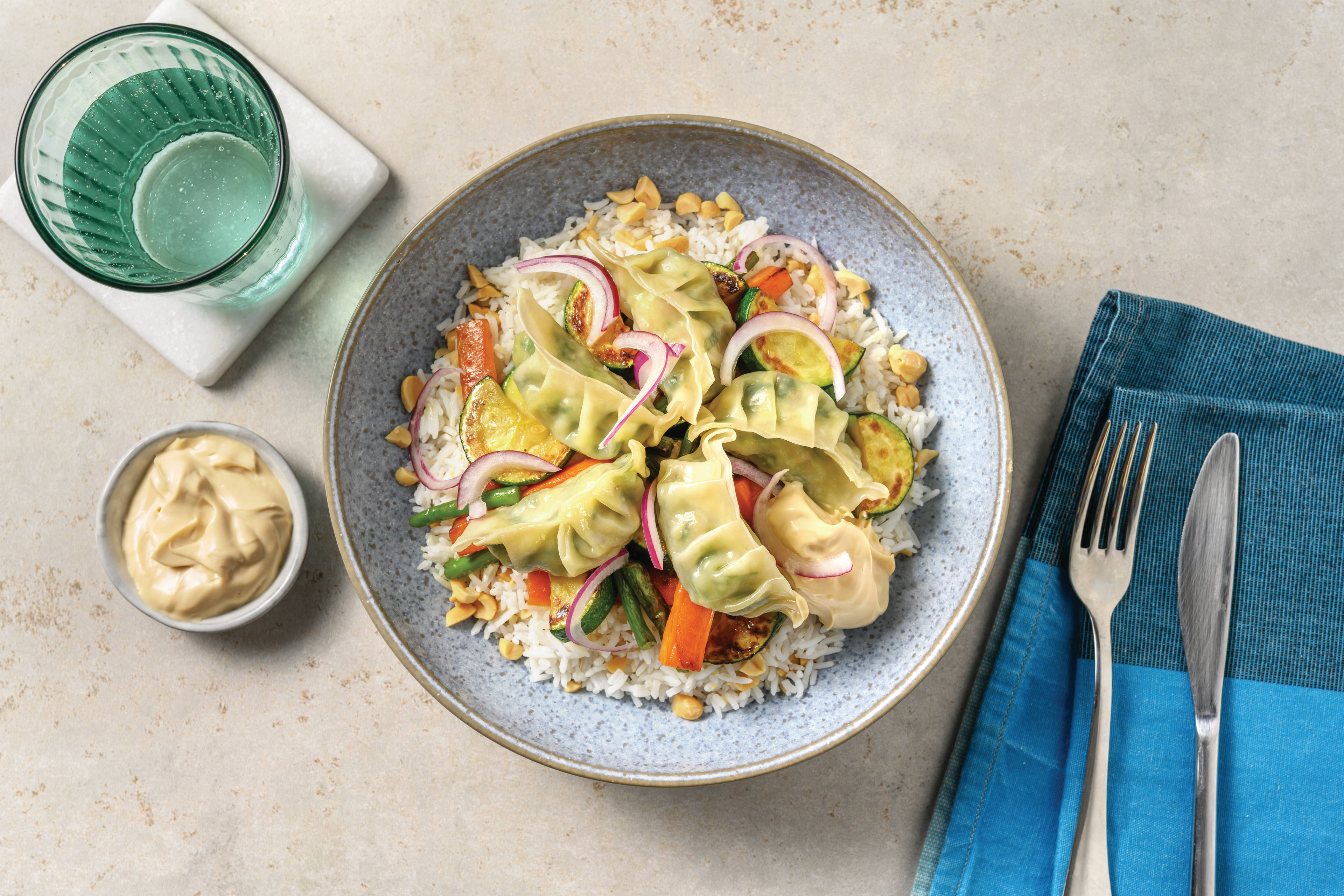 Veggie Gyoza & Peanut Rice