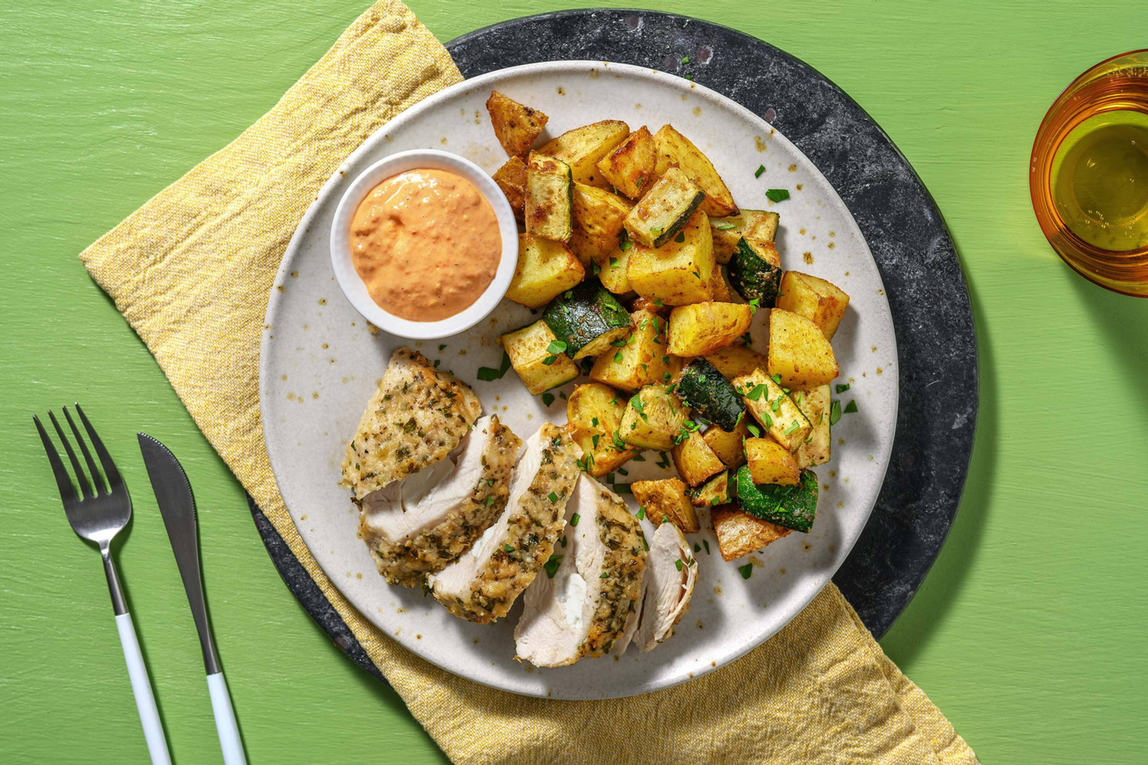 Gratinierte Pouletbrust mit Hirtenkäsefüllung