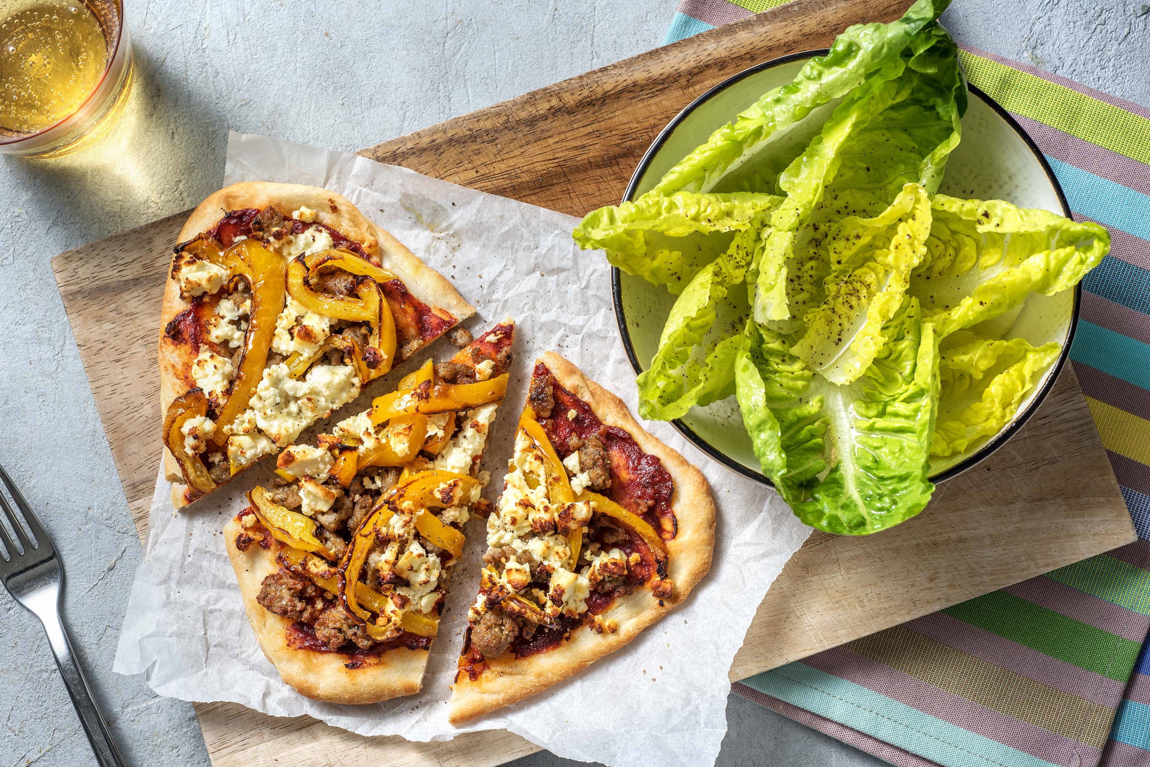 Harissa Sausage Naan Pizza