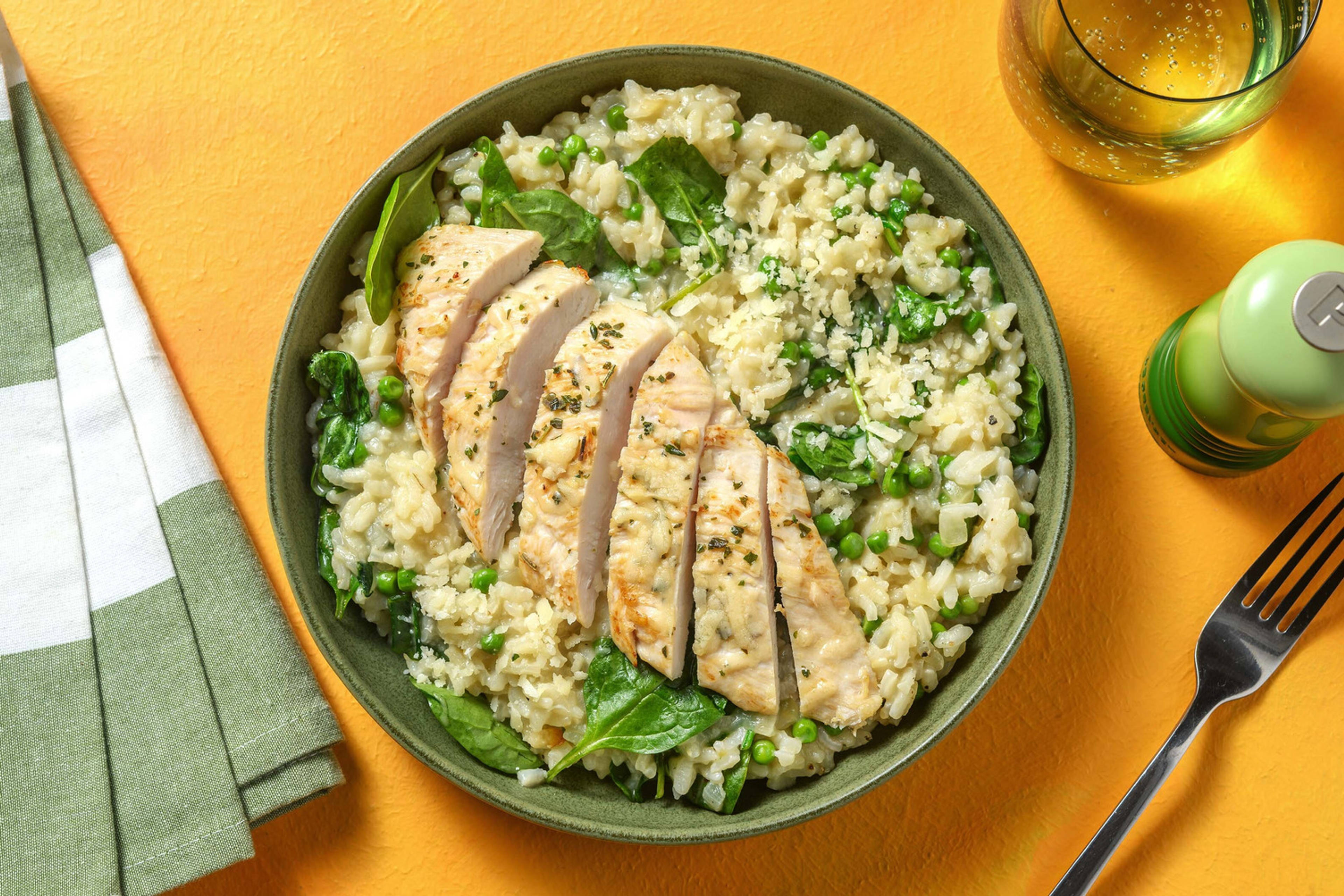 Italian Herb Chicken Thighs and Pea Risotto