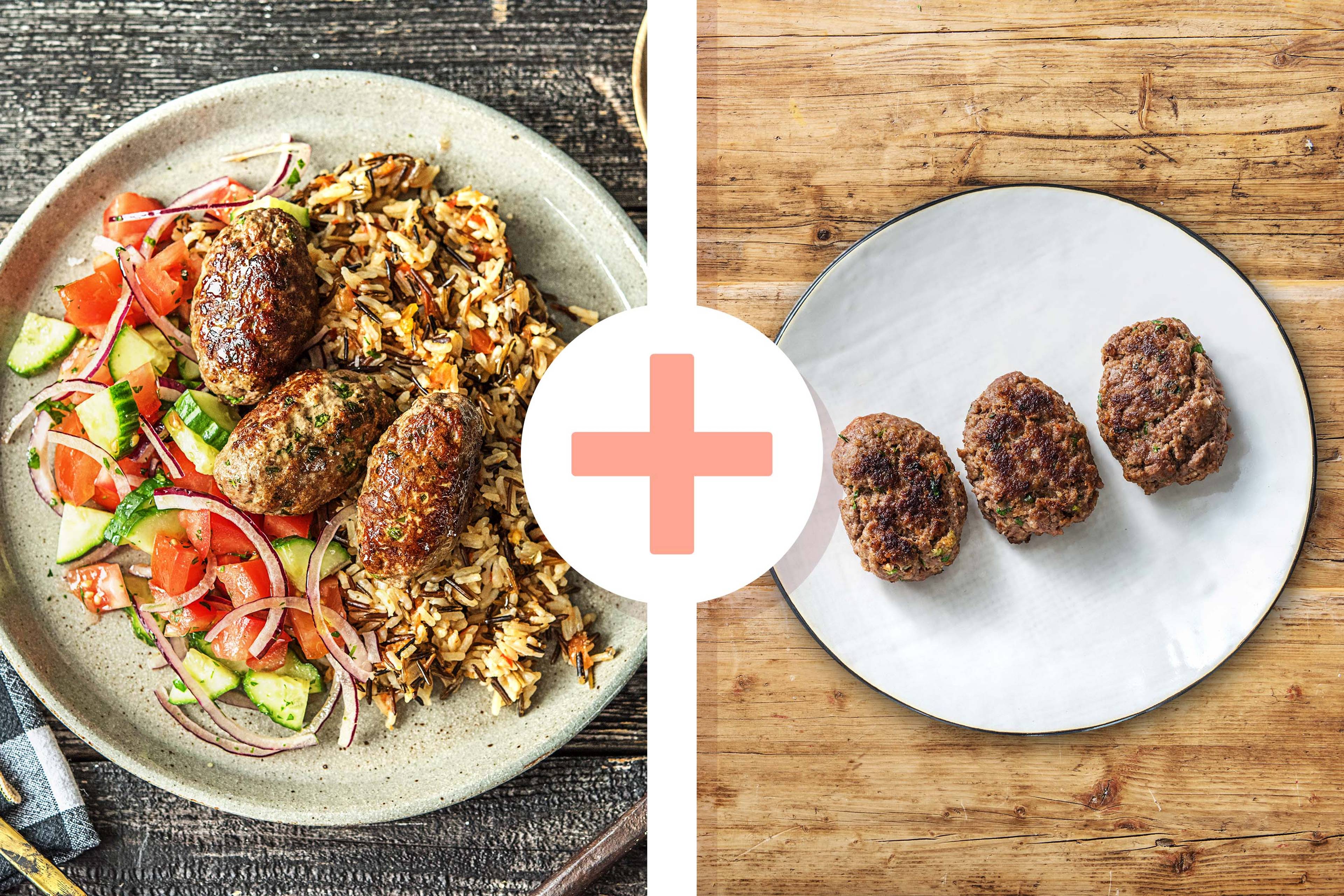Türkische Köfte mit Salat, Joghurt-Dip