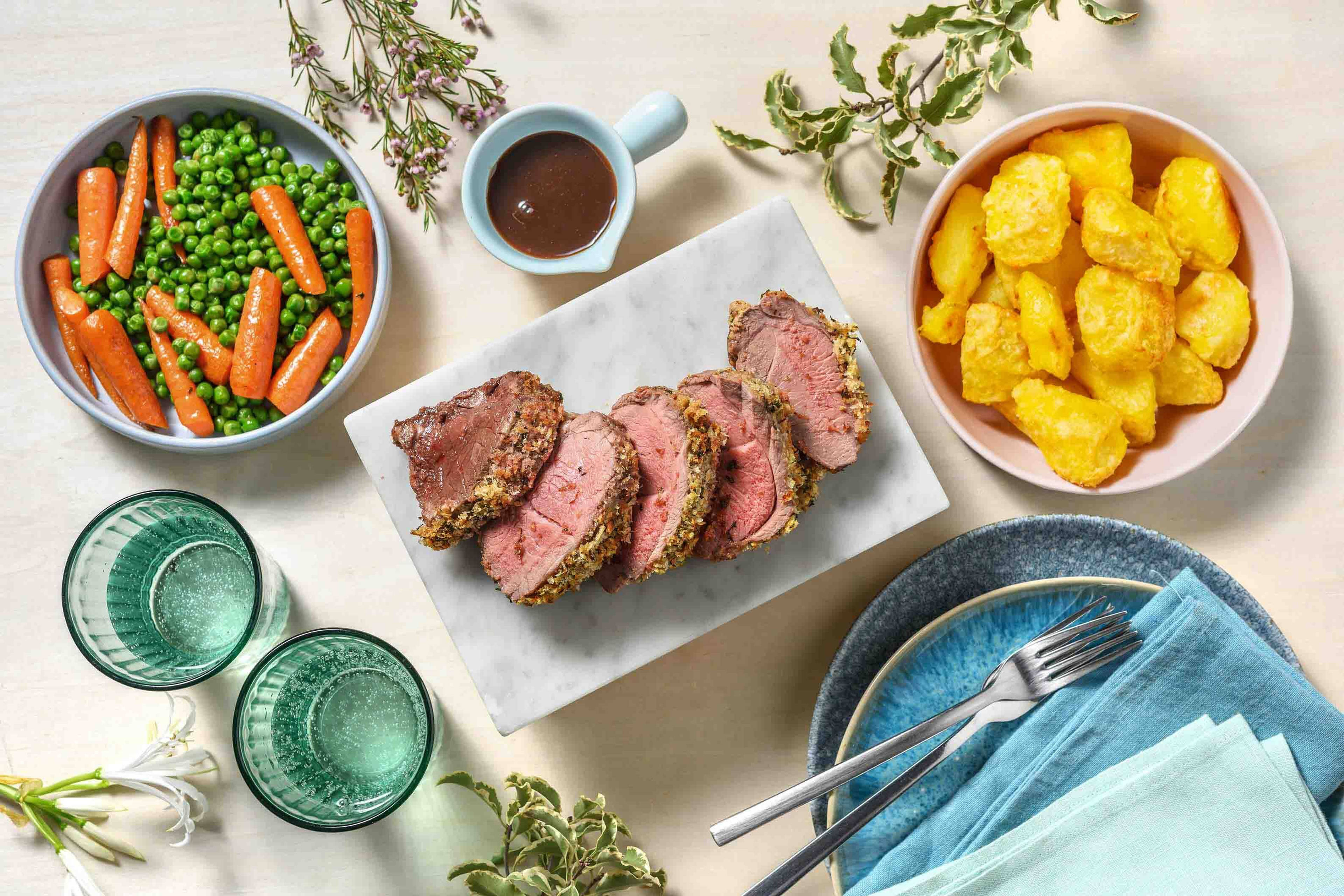 Herb Crusted Roast Lamb and Red Wine Jus