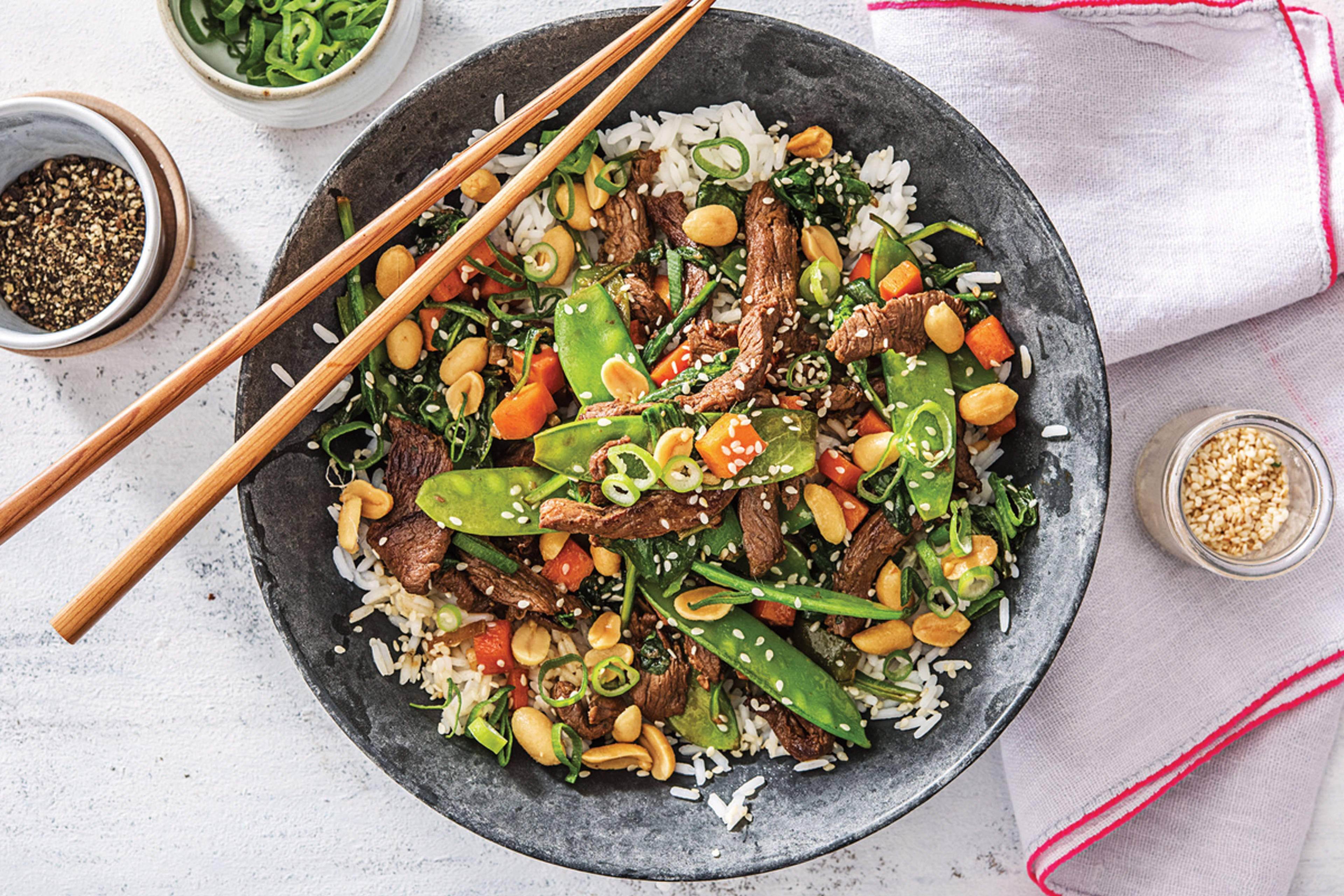 Korean Beef & Rainbow Veggie Rice Bowl