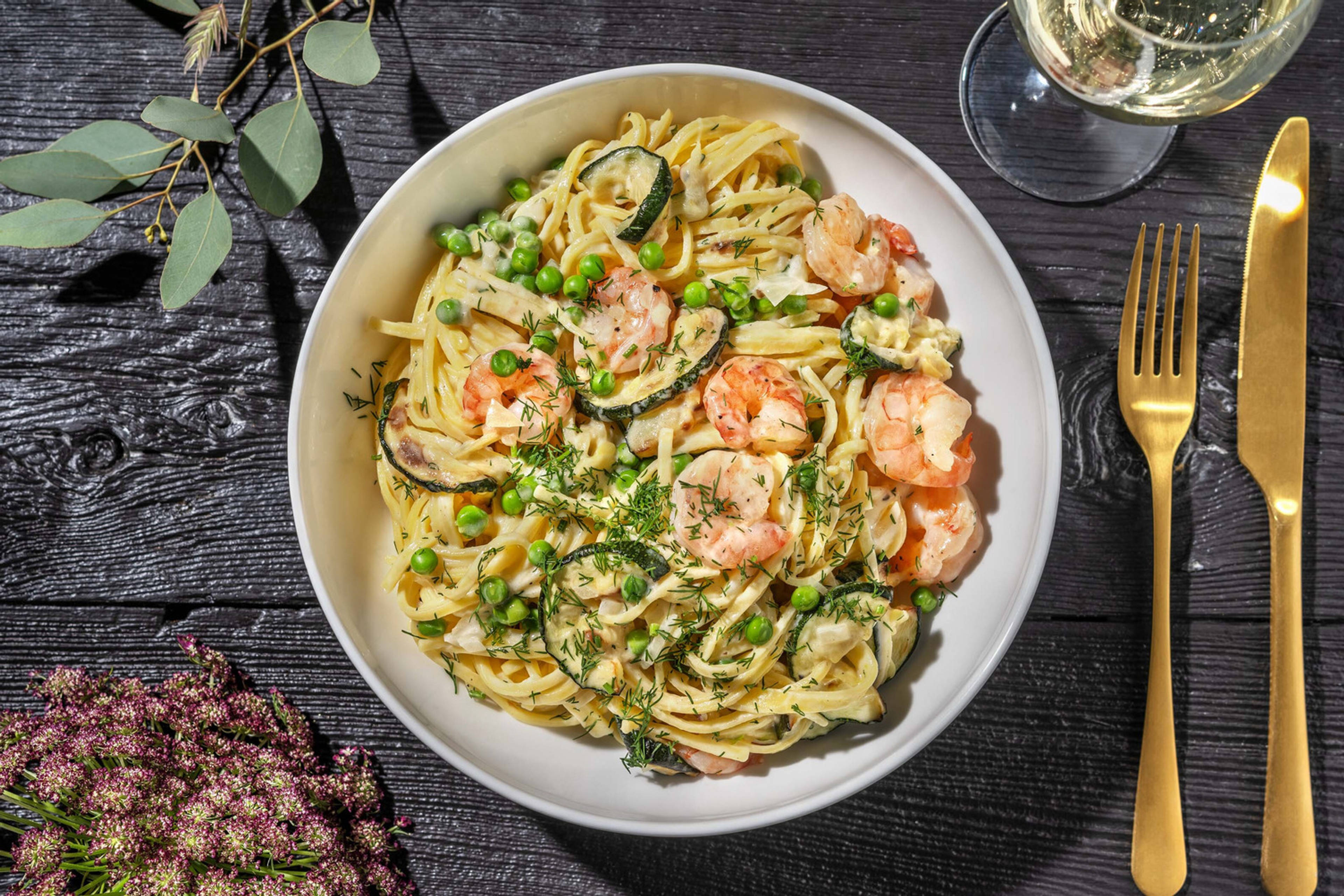 Linguines aux crevettes et à la courgette