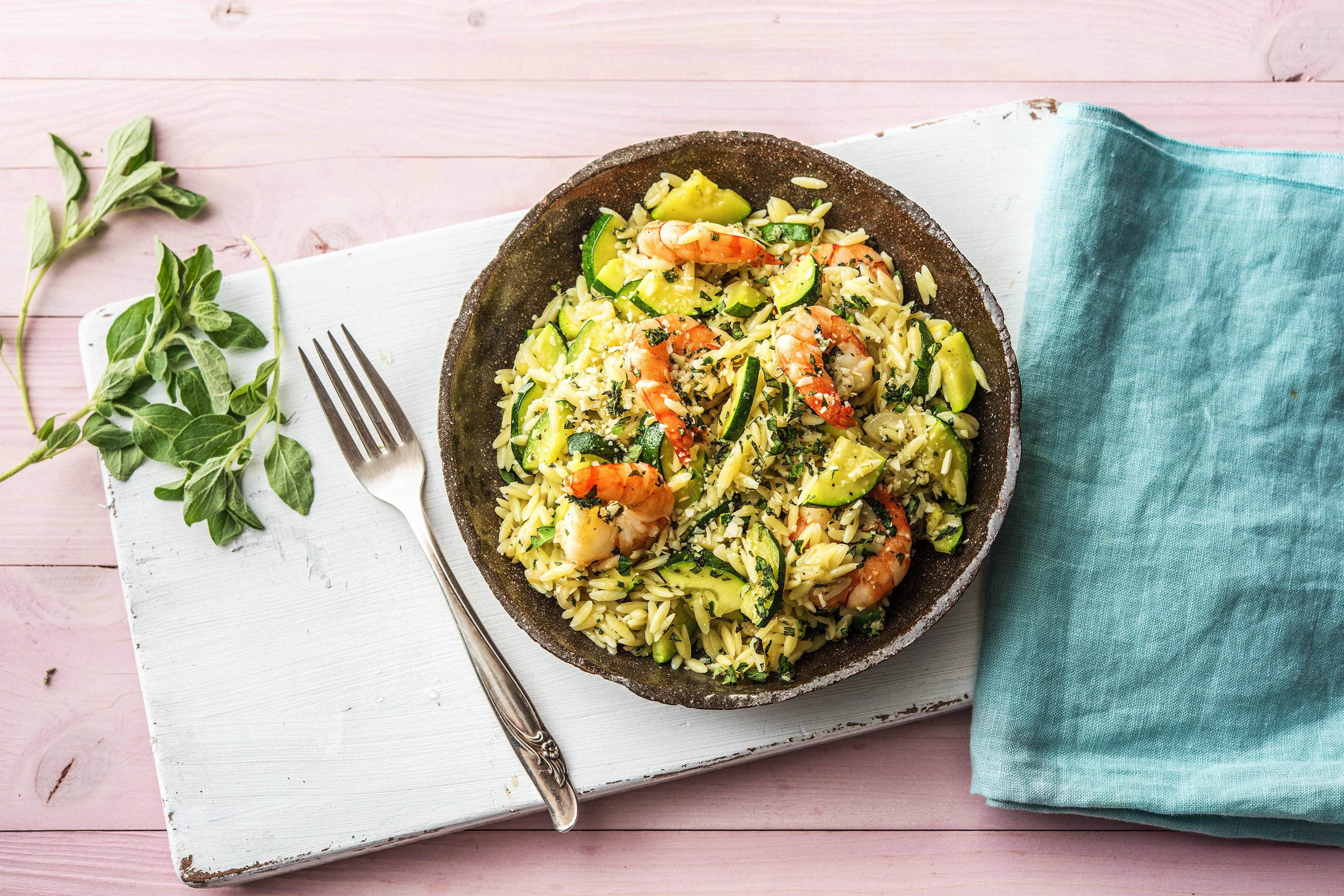 Orzo et crevettes à l’ail