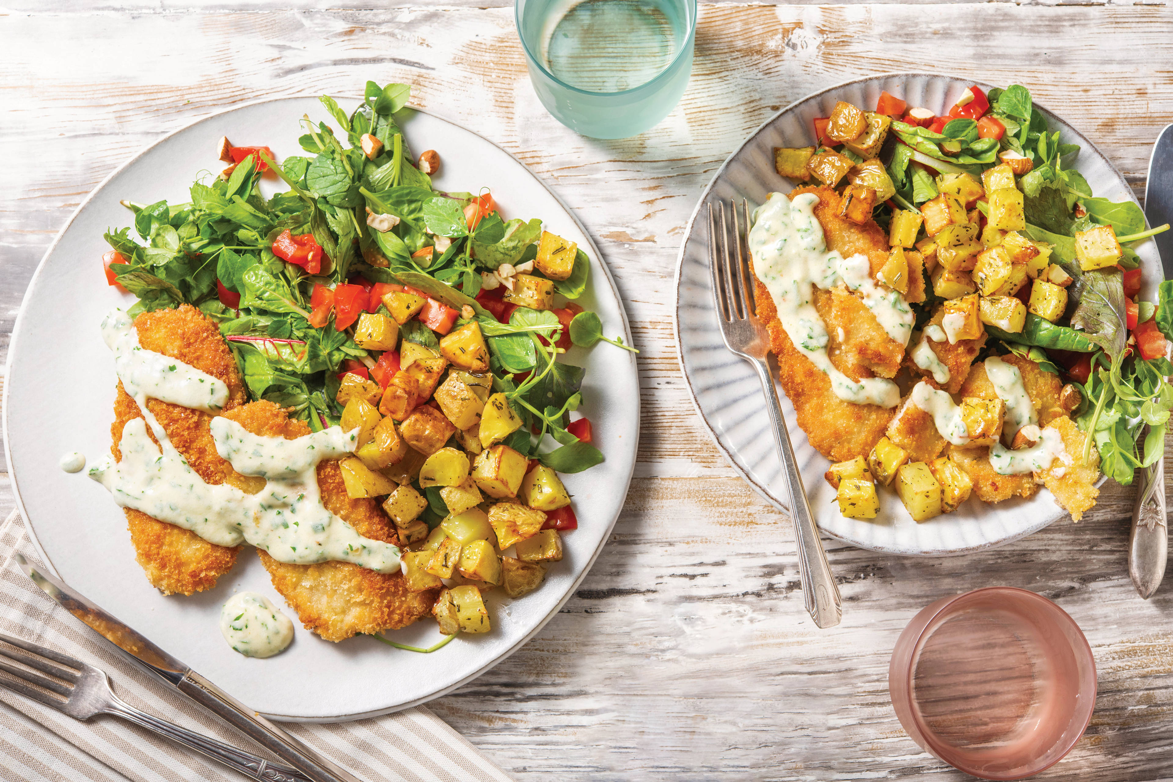 Pork Schnitzels & Cheesy Garlic Sauce