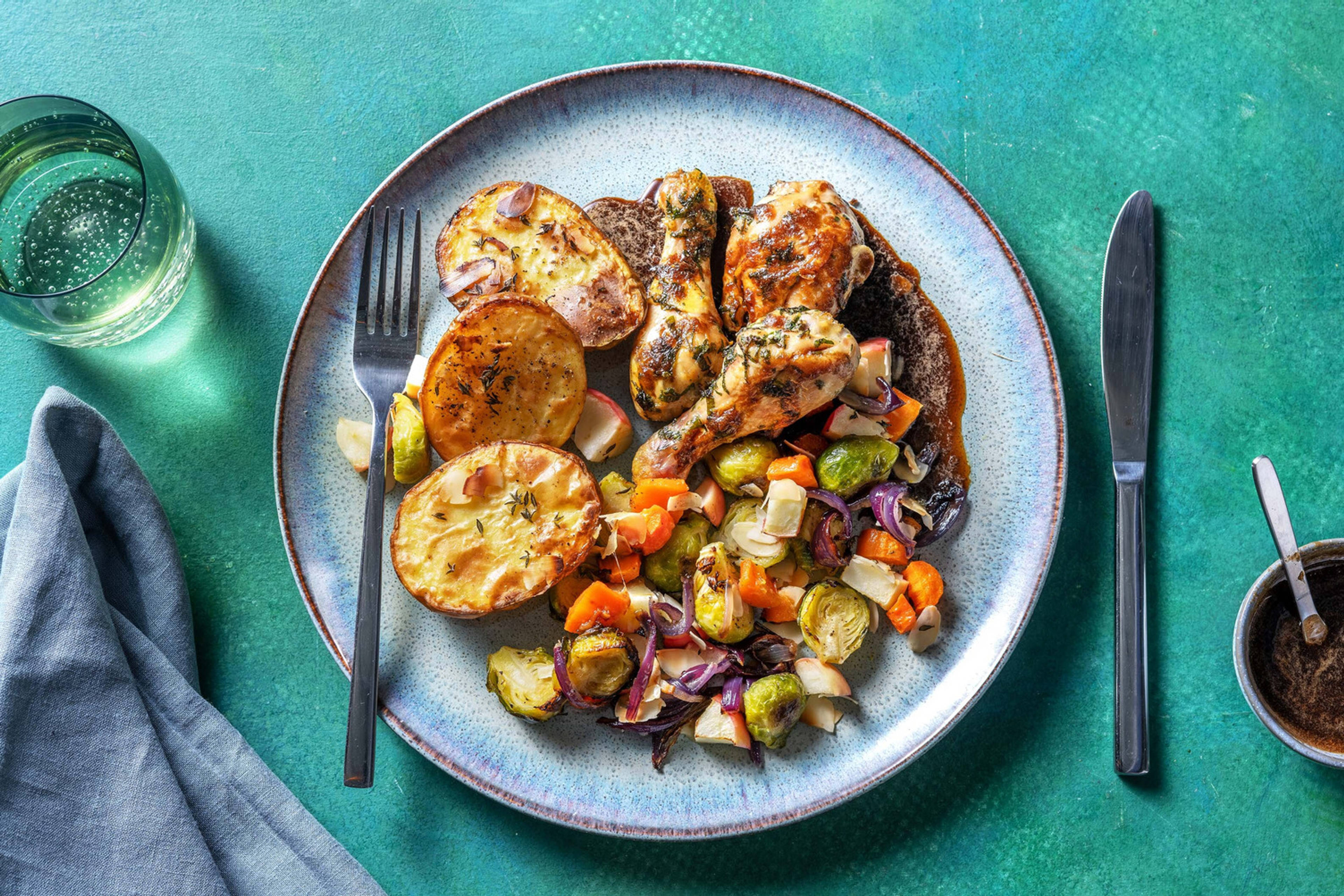 Poulet Drumsticks und Ofengemüse