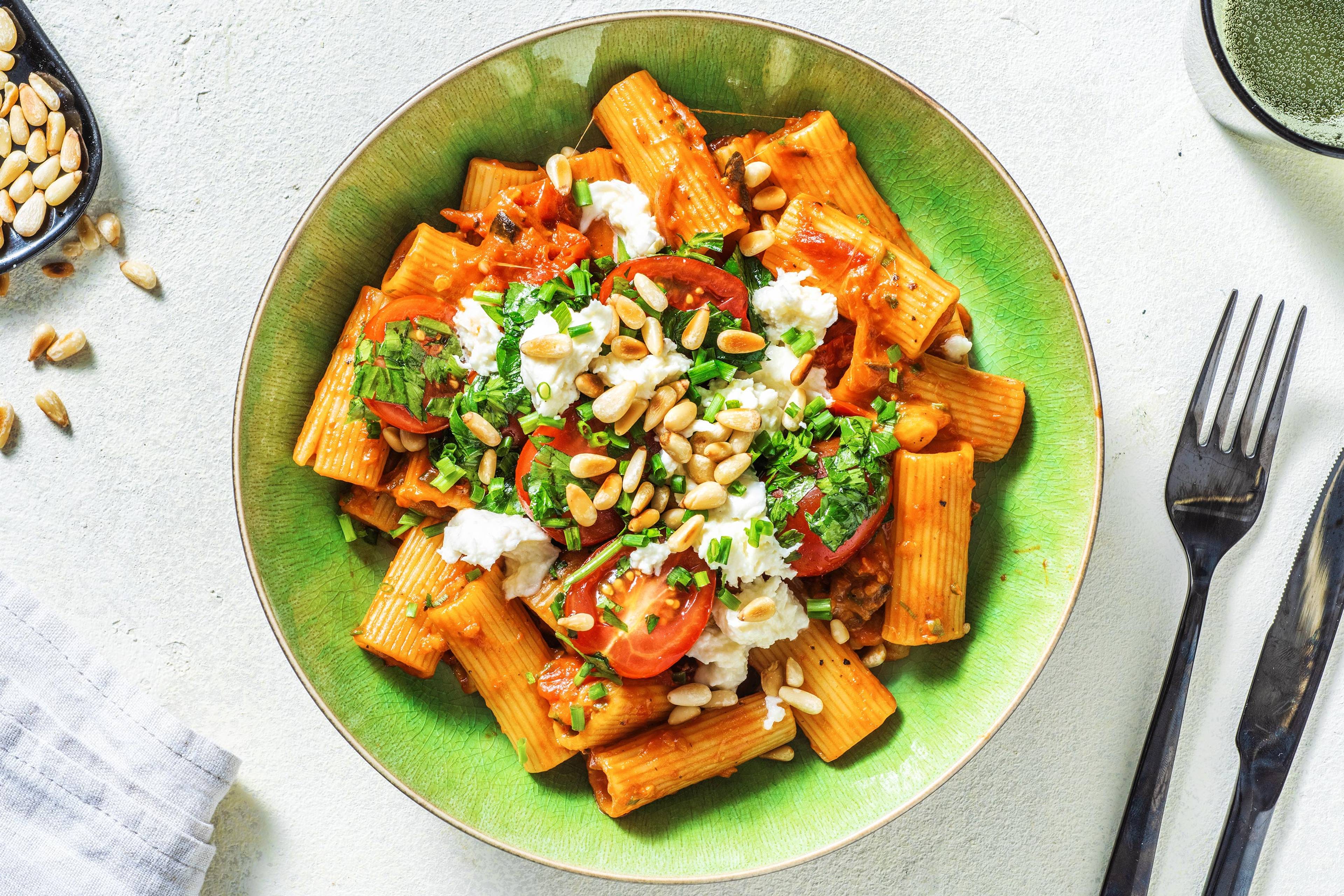 Rigatoni Caprese with Bacon Lardons