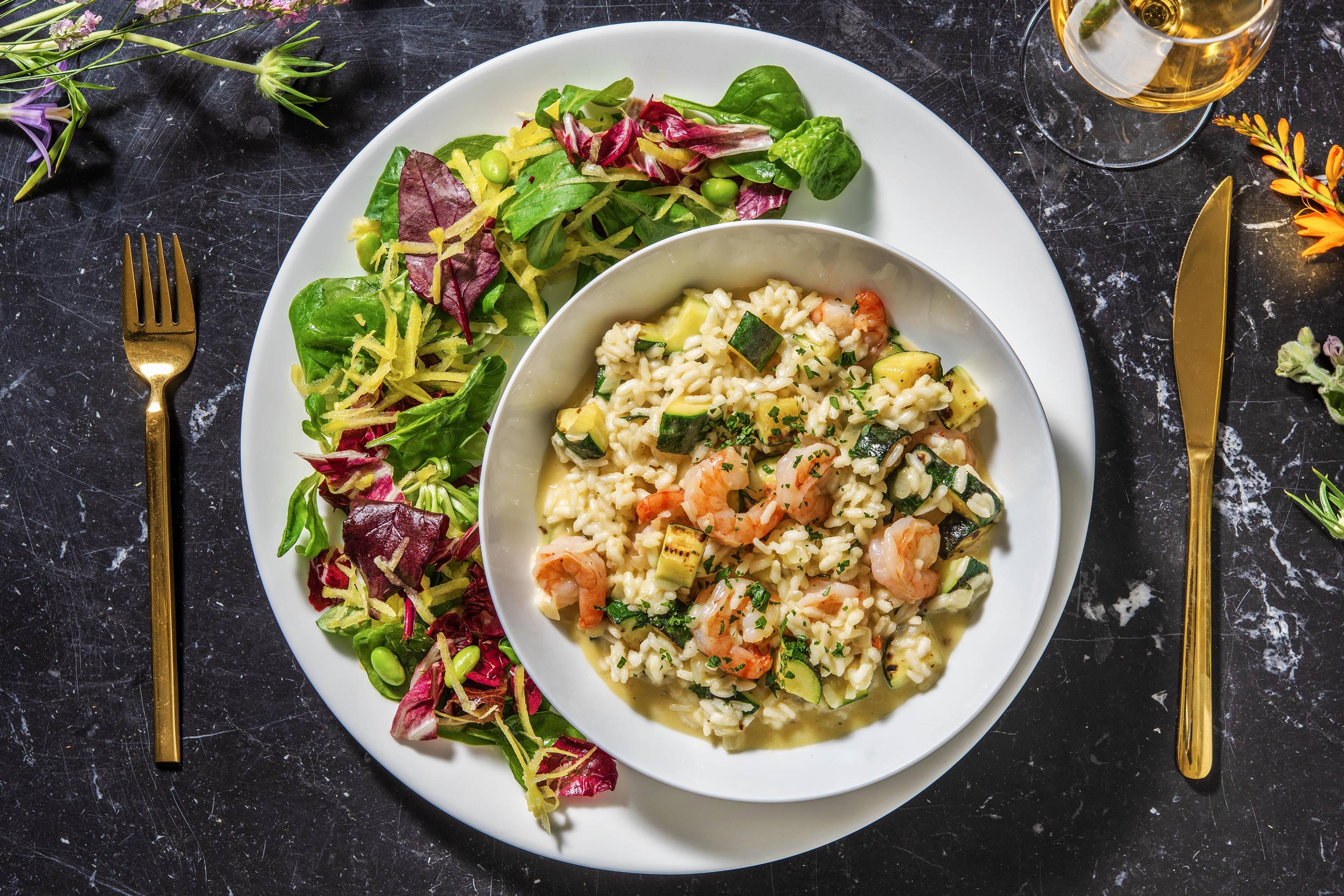 Risotto met garnalen en courgette