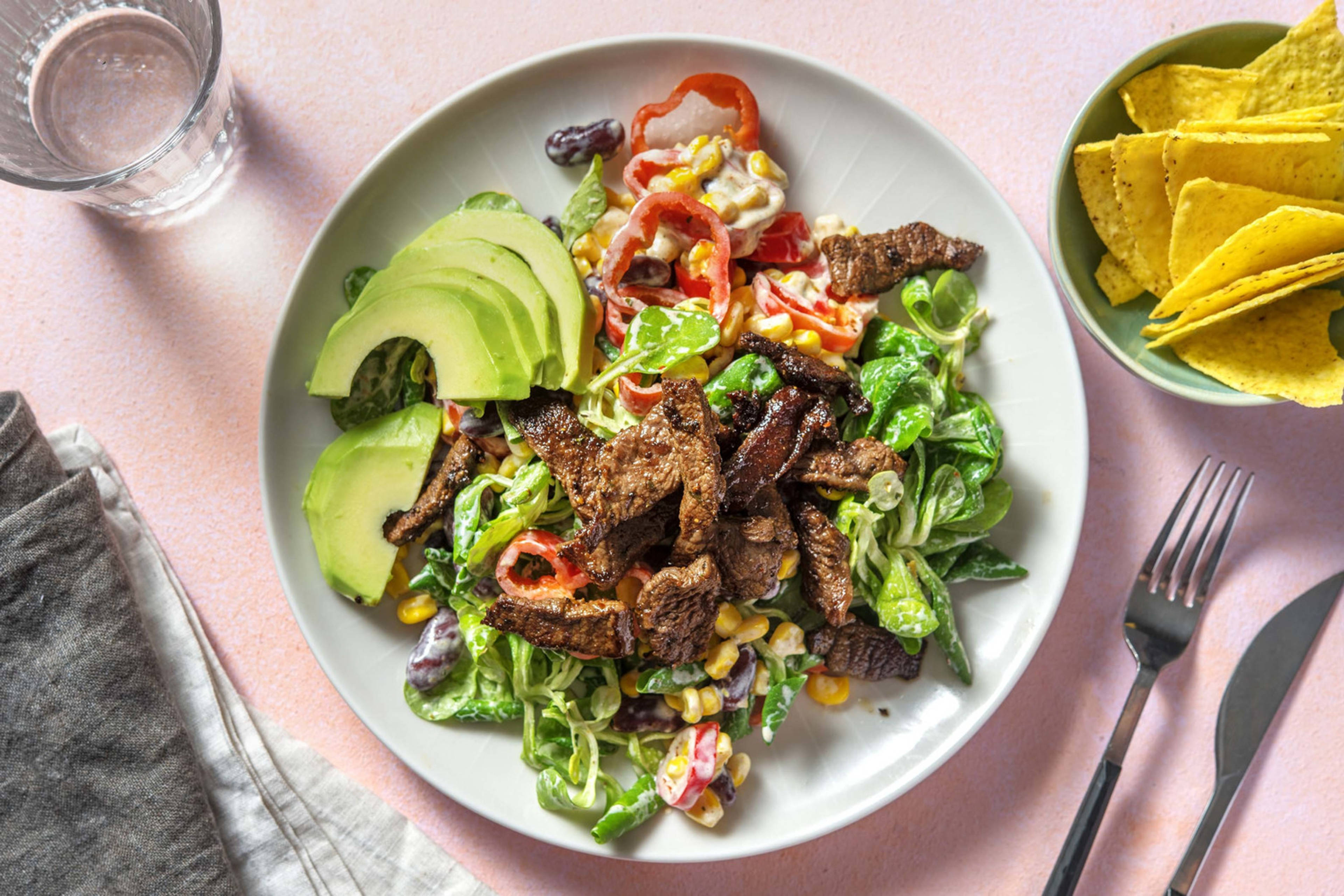 Salade tex-mex aux émincés de bœuf