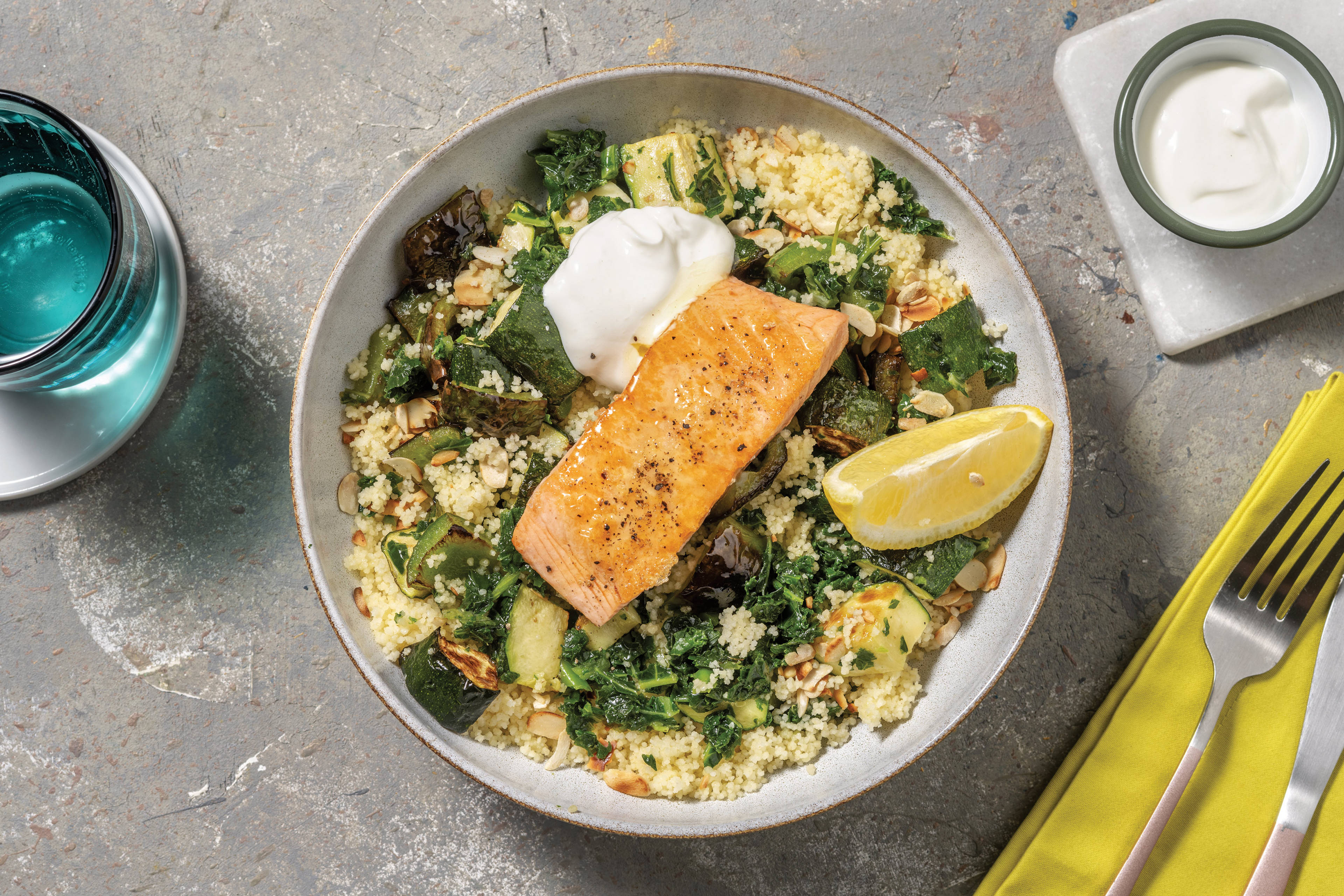 Seared Salmon & Capsicum-Kale Couscous