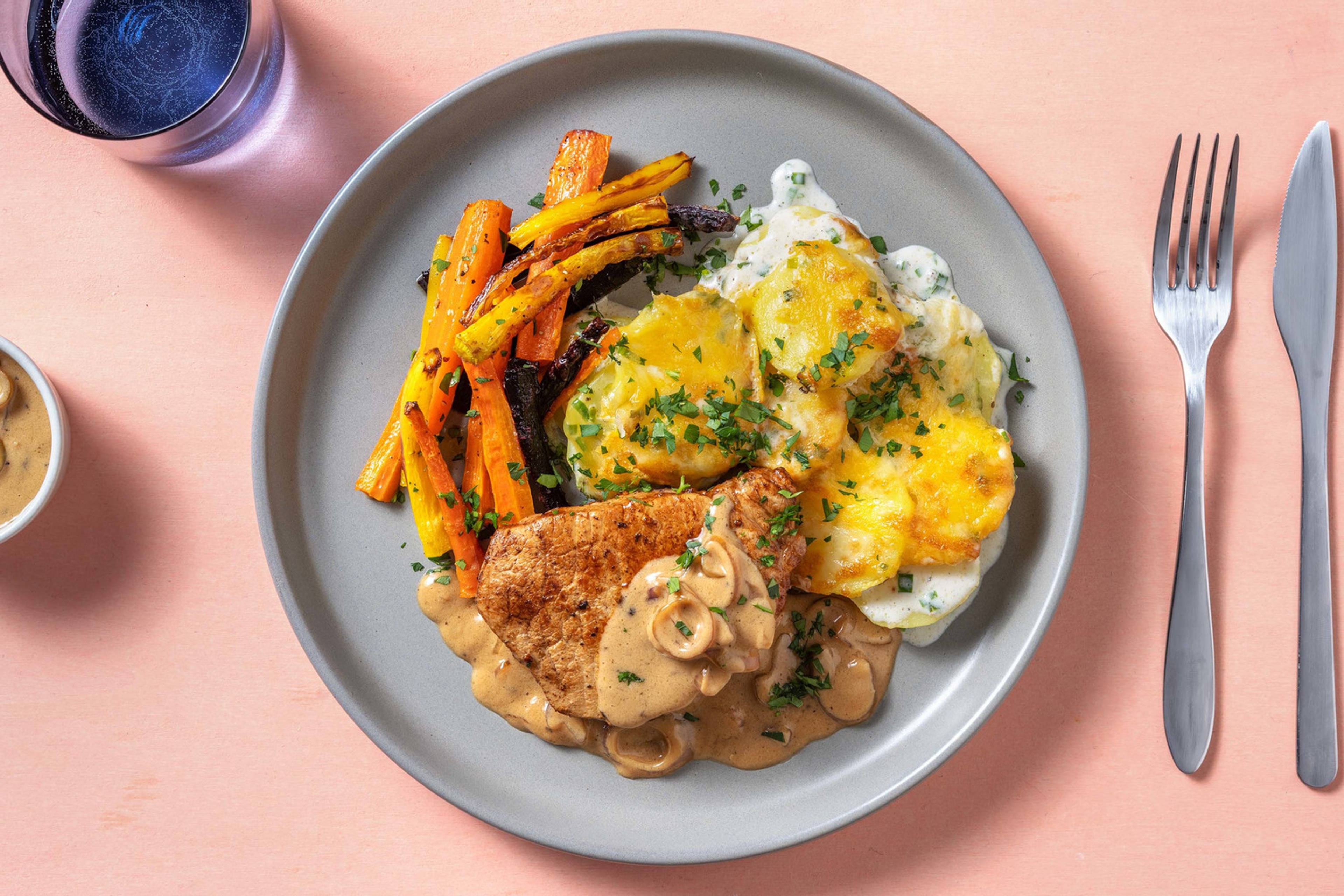 Schweinsnierstück mit Kartoffelgratin