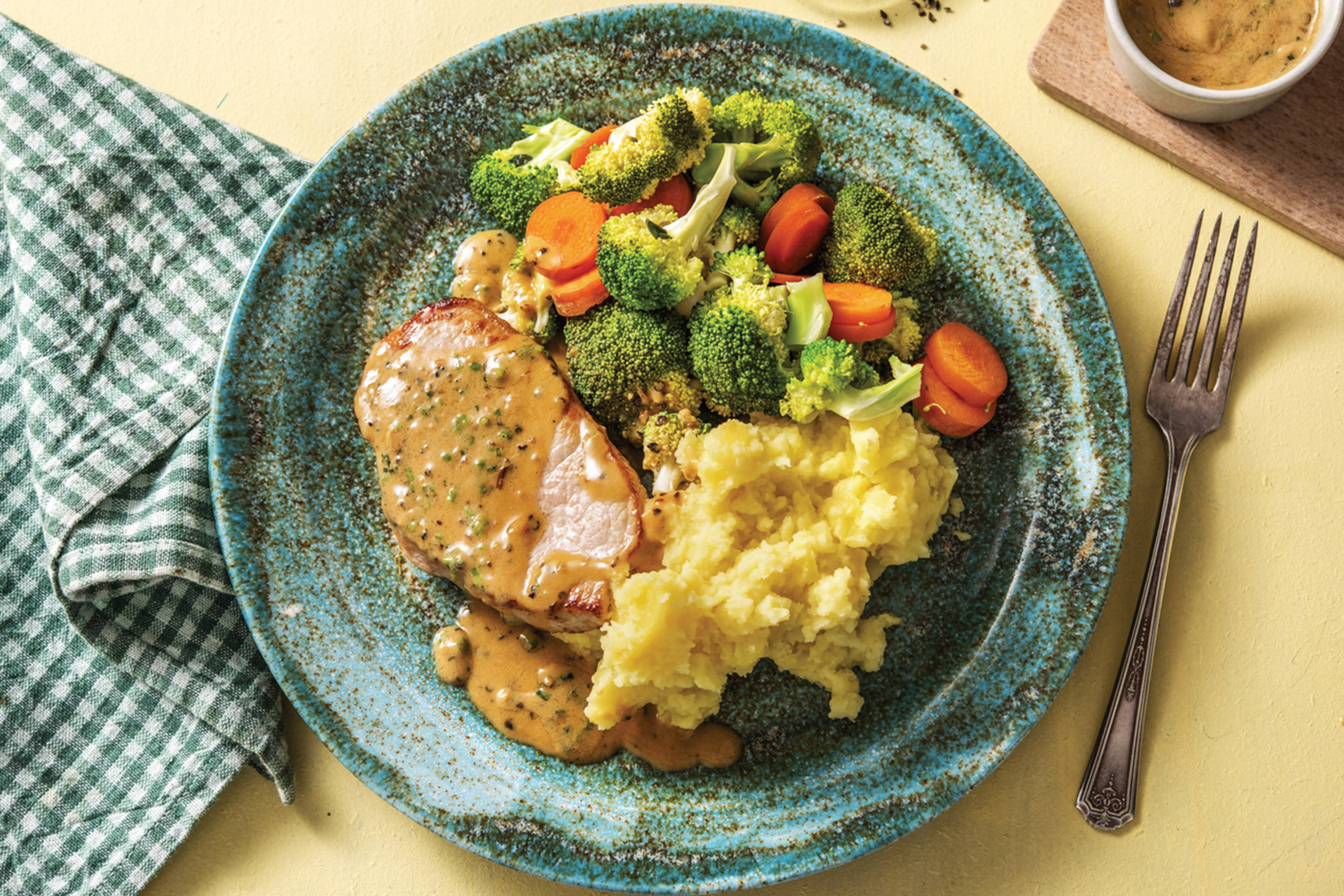 Seared Pork & Creamy Peppercorn Sauce