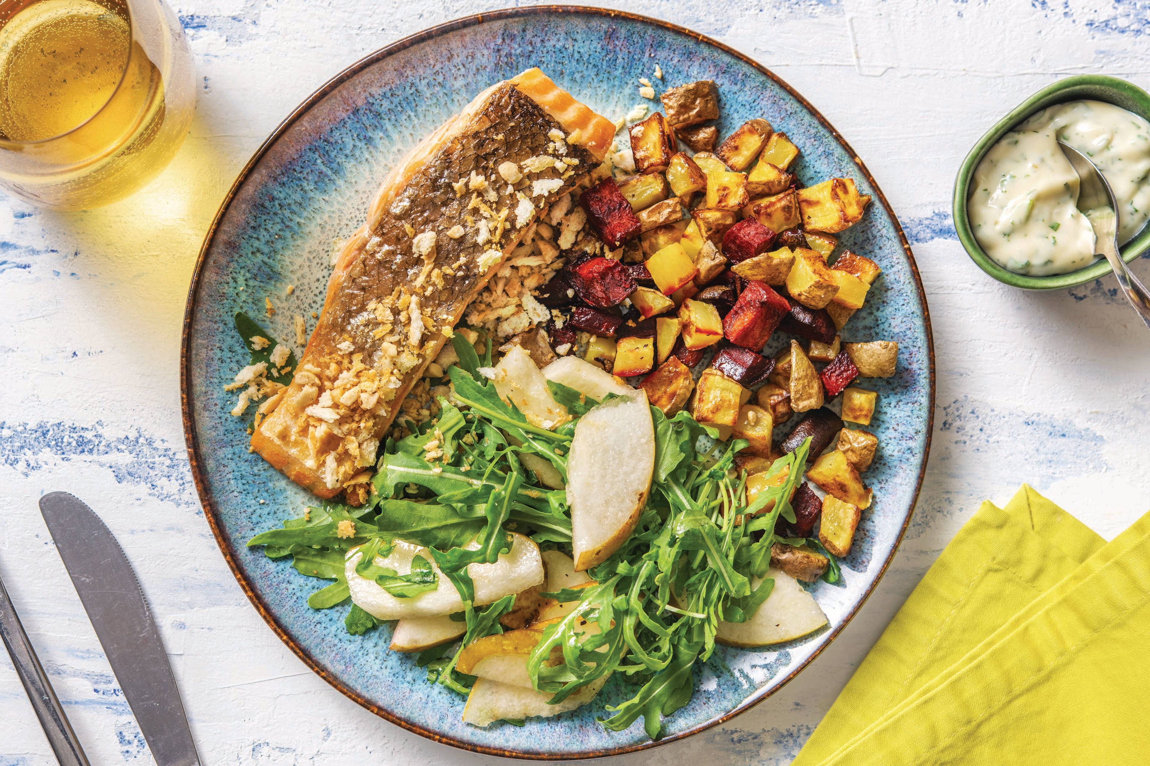 Seared Salmon & Garlic-Almond Crumb