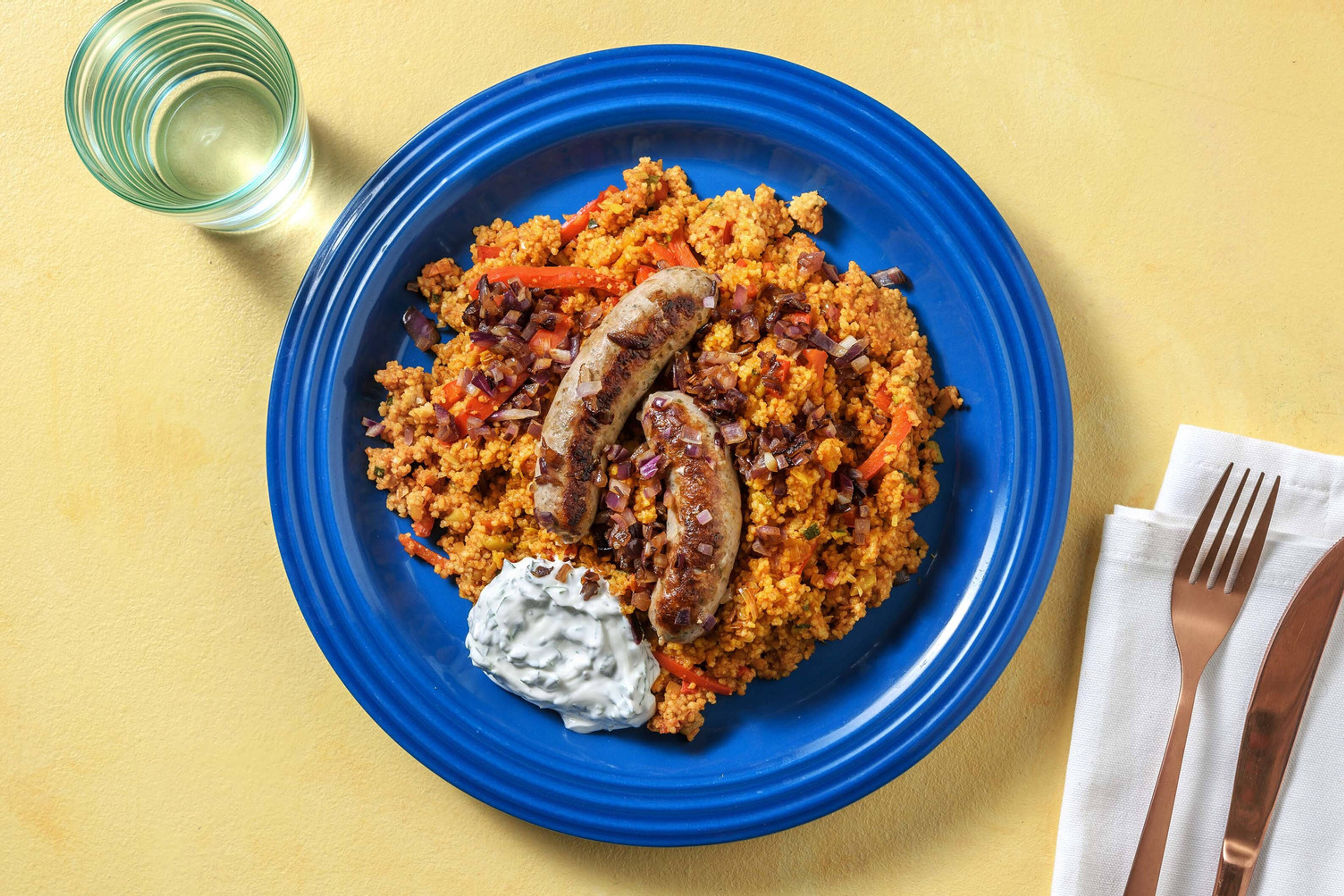 Semoule aux légumes et saucisses de porc
