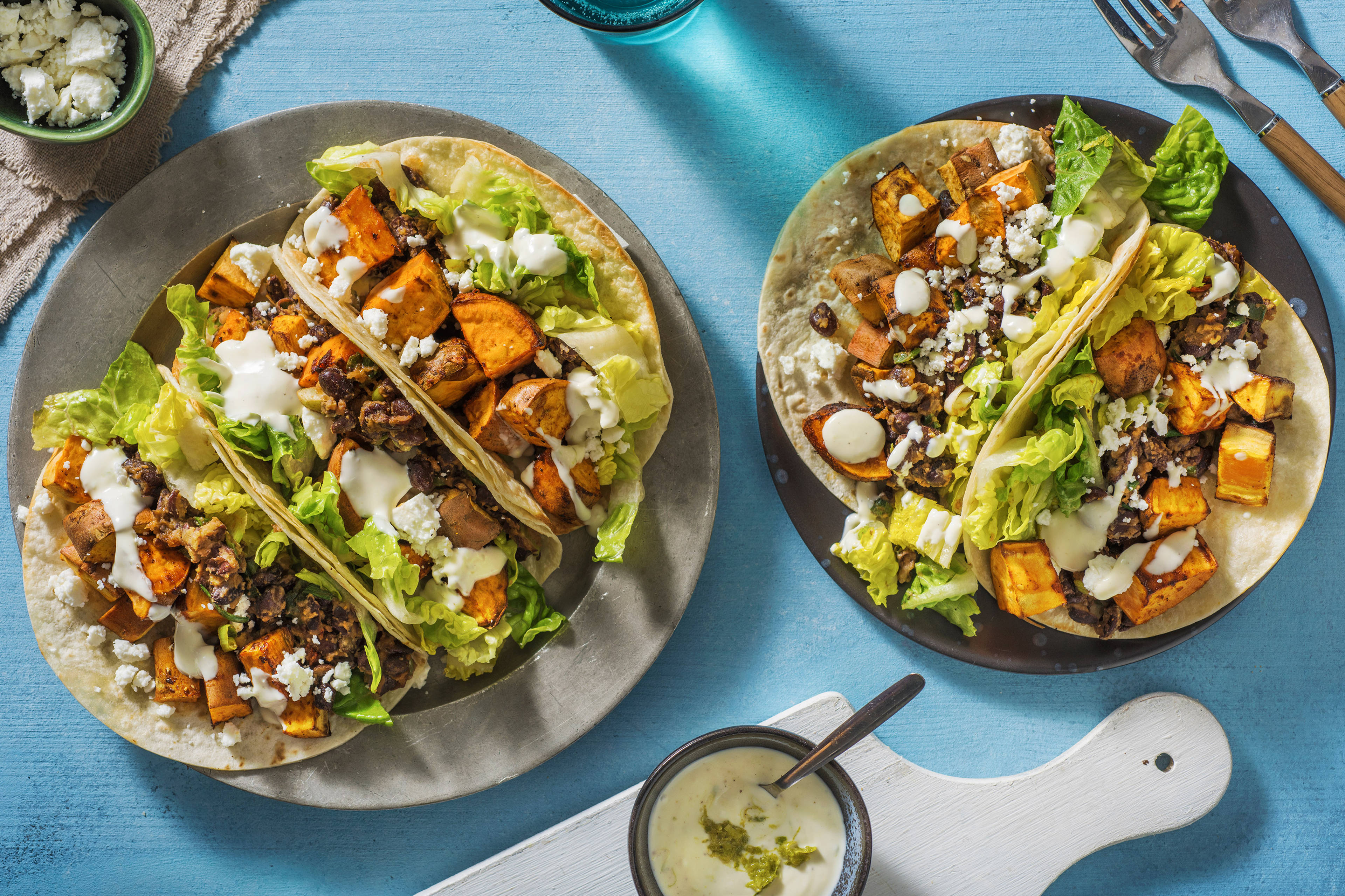 Sweet Potato, Black Bean & Feta Tacos