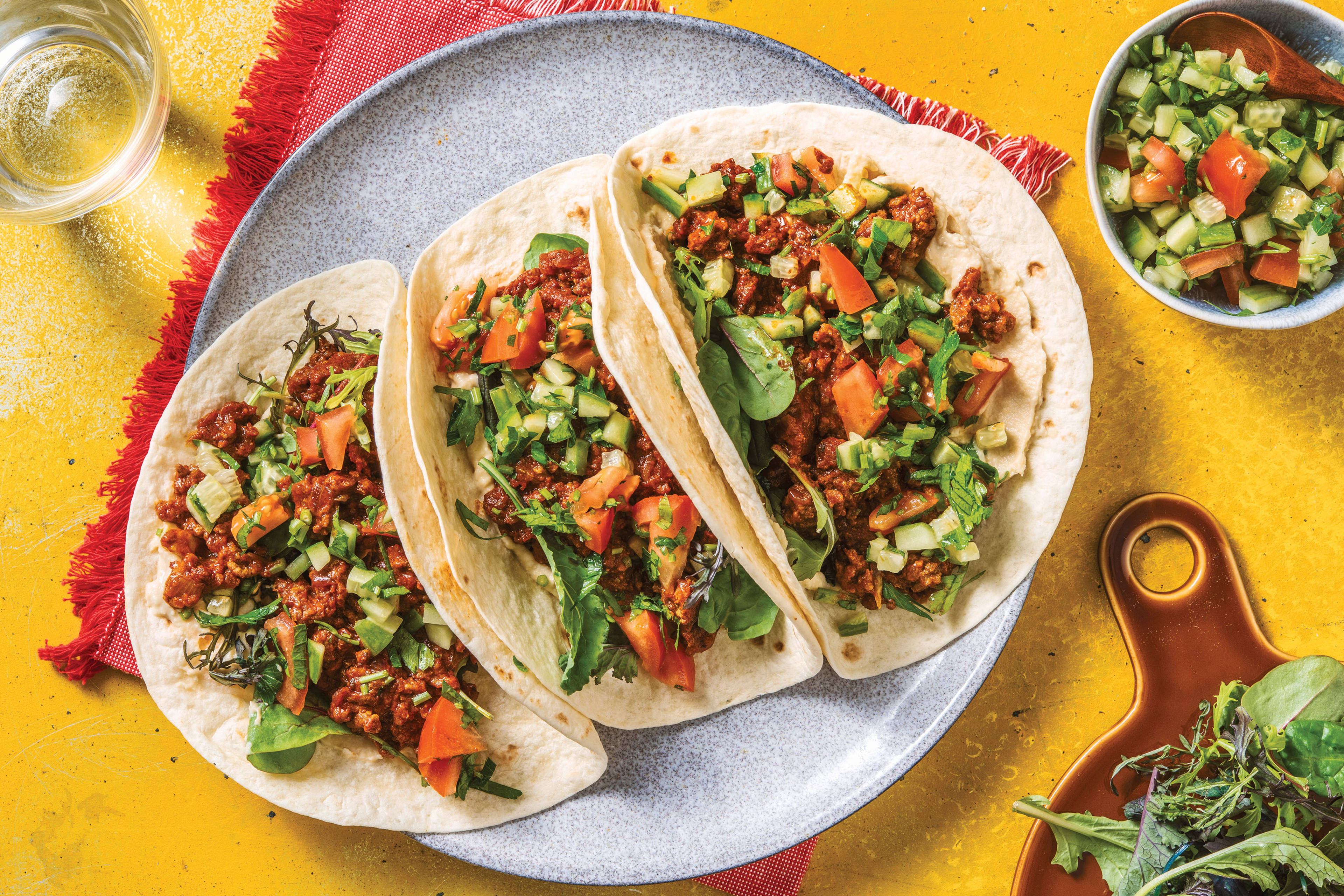 Spiced Beef & Hummus Tacos
