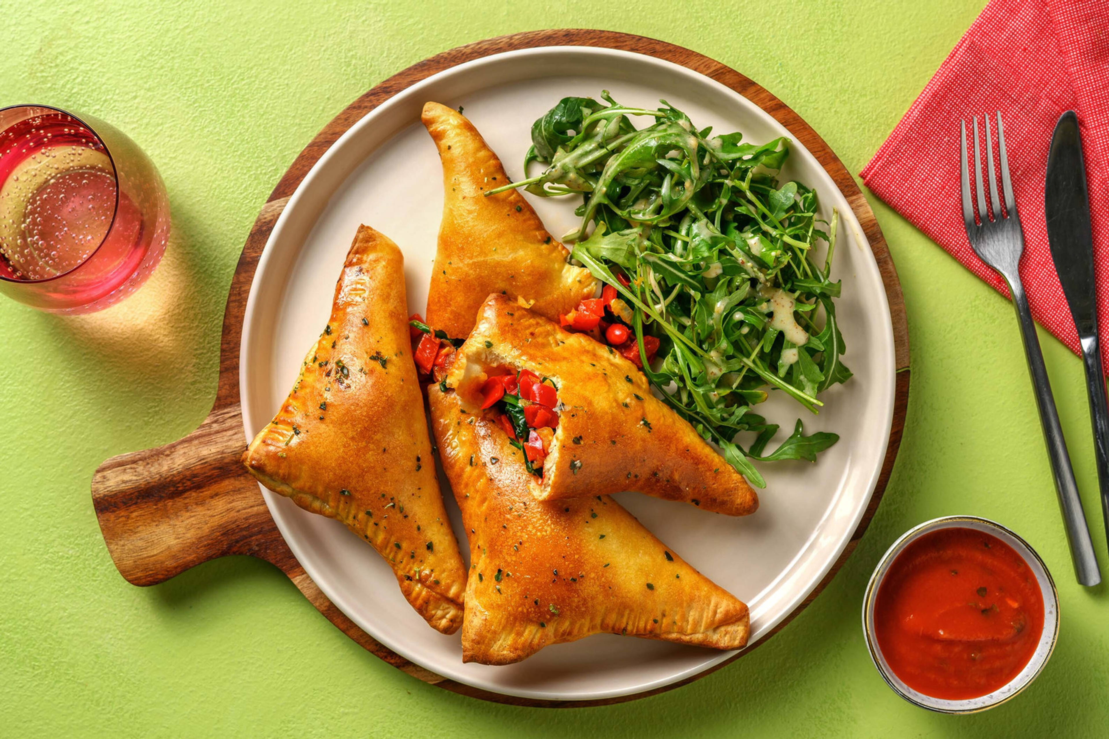 Mini-Calzones mit Spinat-Peperoni-Füllung