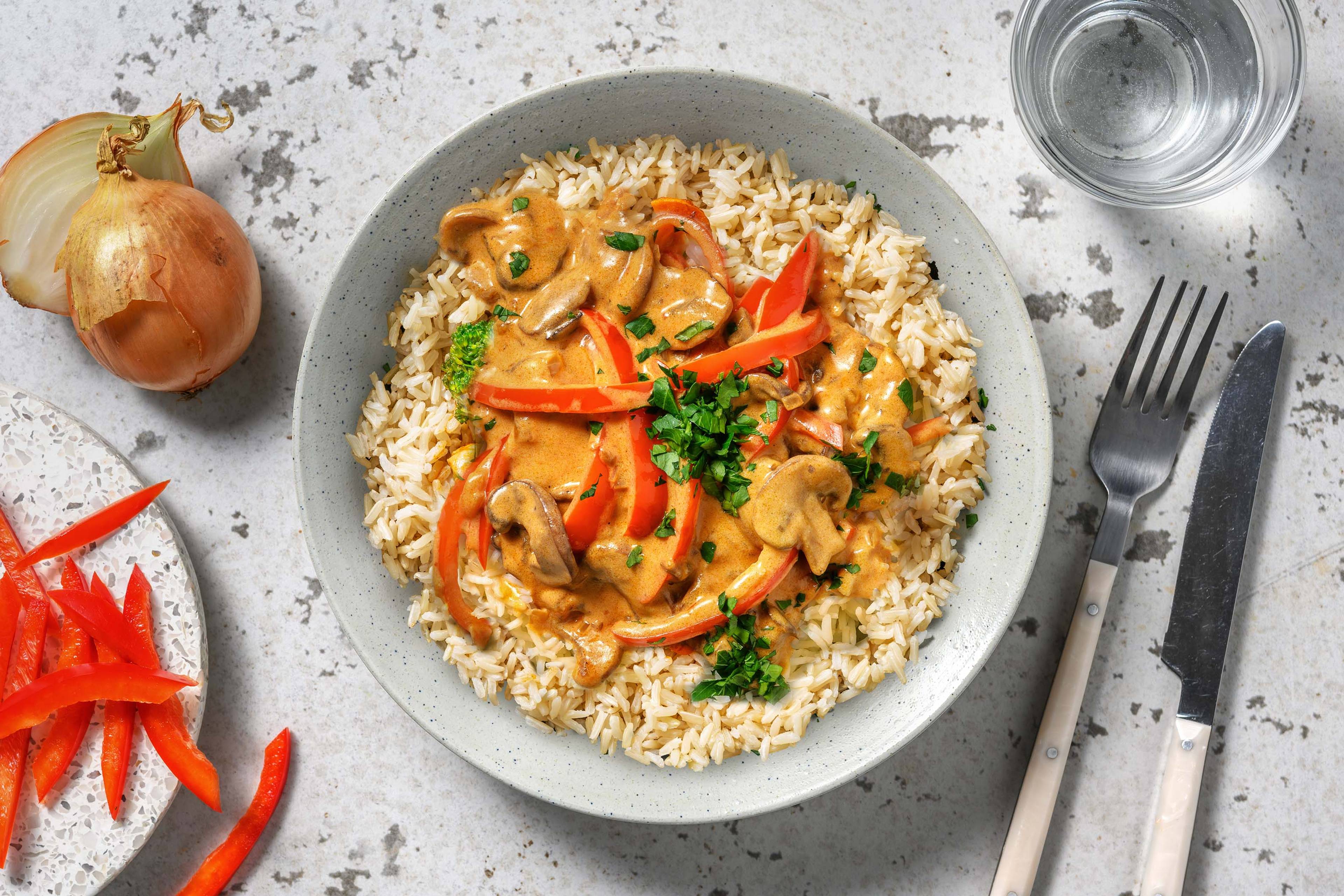 Stroganoff végétarien et riz