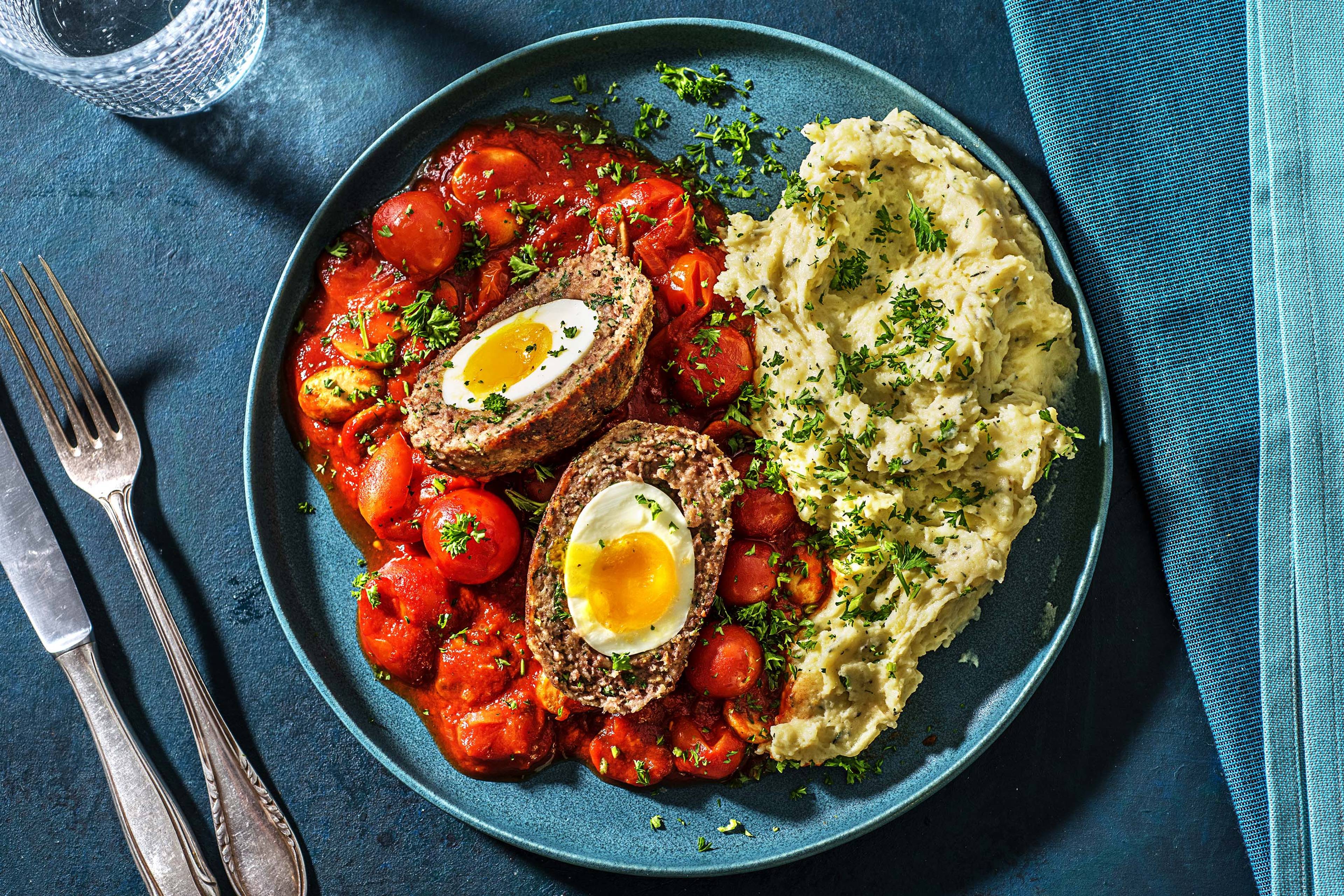 Œufs écossais et sauce tomate