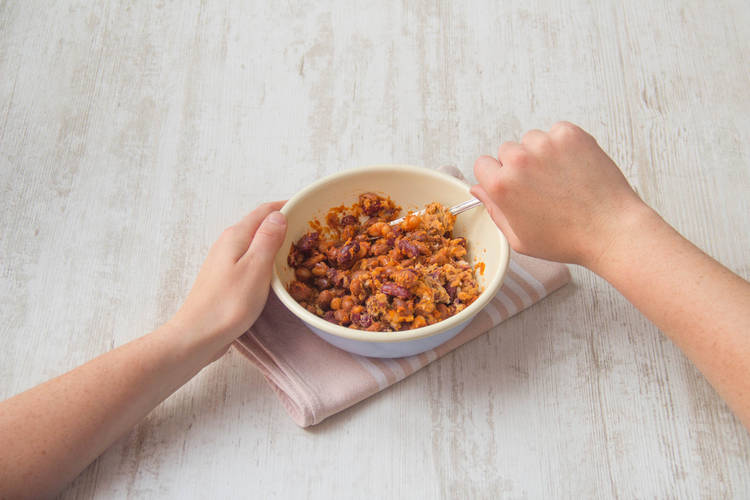 Mash ⅔ of the beans