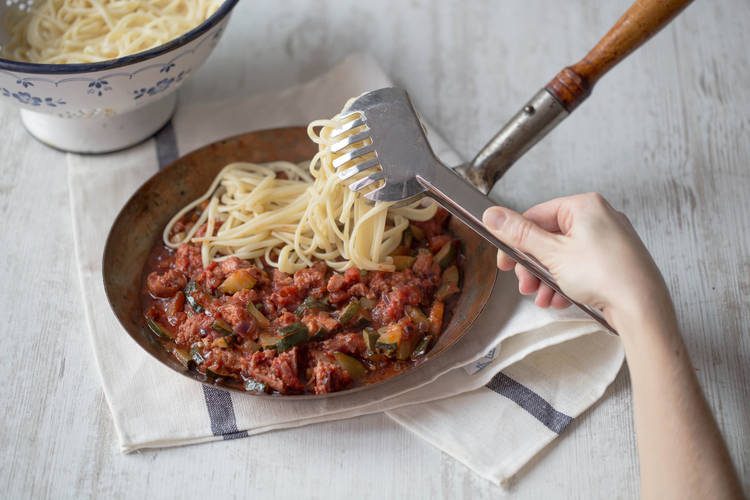 Add pasta to tomato mixture