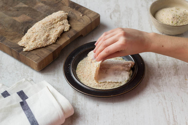 Coat the fillet with creme fraiche and breadcrumbs