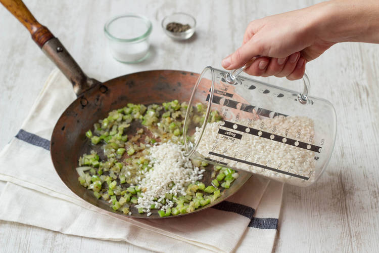 Add the rice to the pan