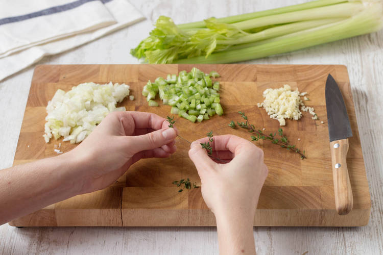 Pull the thyme leaves off the stalk