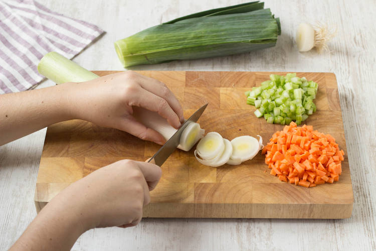 Prepare the carrot, celery, chilli and leek