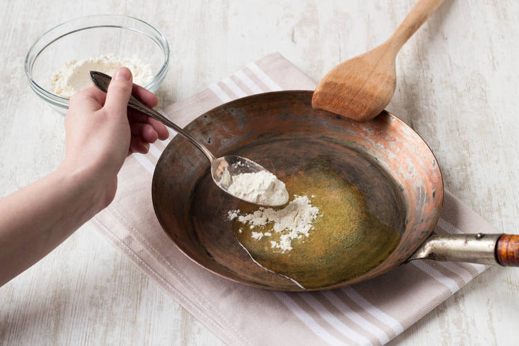 Mix flour and butter together in pan