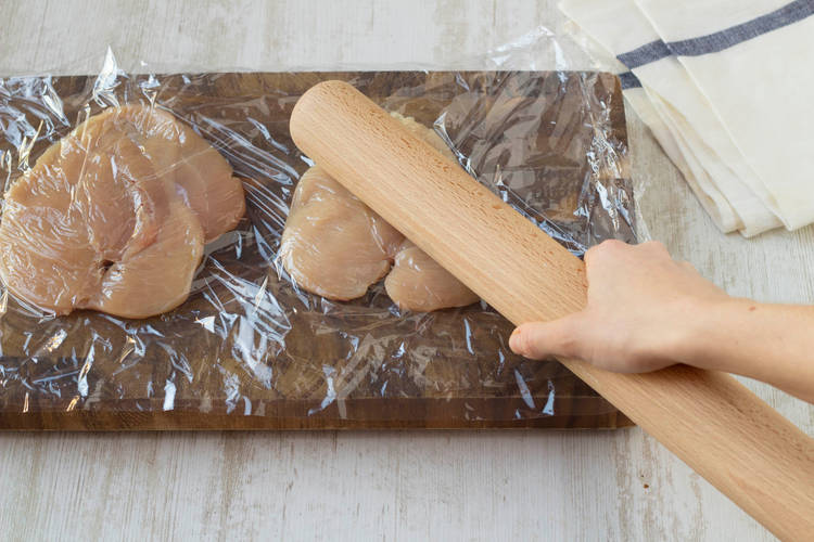 Bash the chicken with a rolling pin