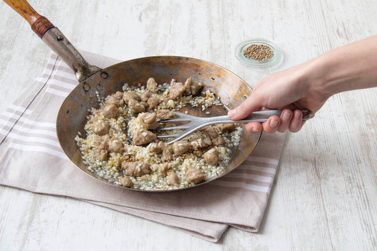 Add the rice and fennel seeds to the meat