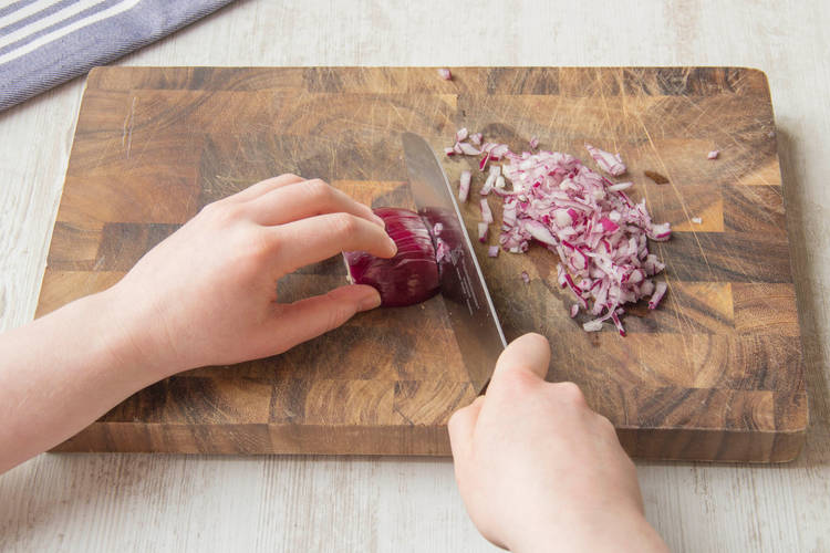 Dice the red onions