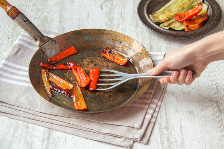 Fry the courgette and the red pepper