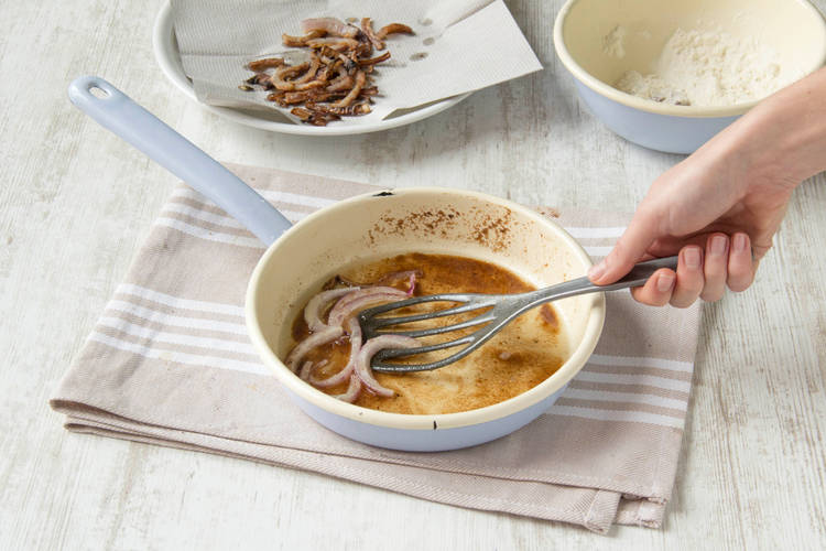 Fry the onion until crispy and brown
