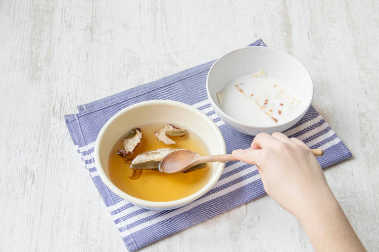 Soak the mushrooms in hot water