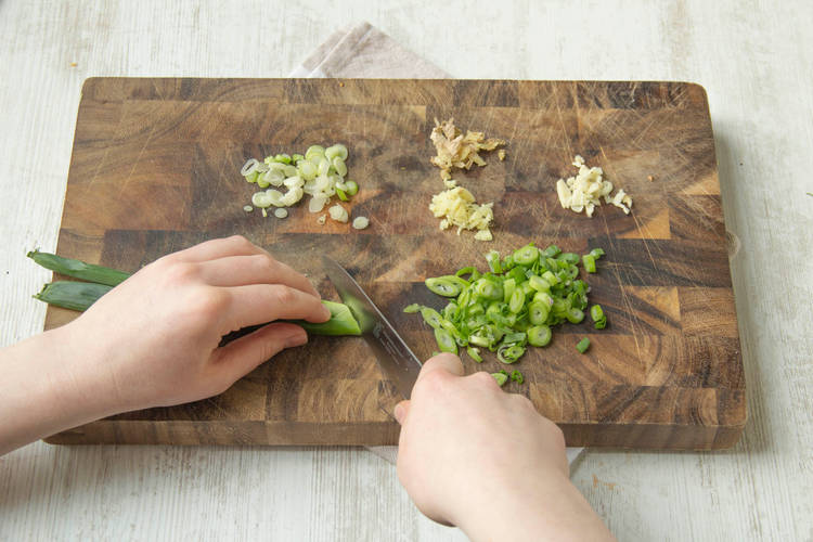 Cut spring onion and ginger