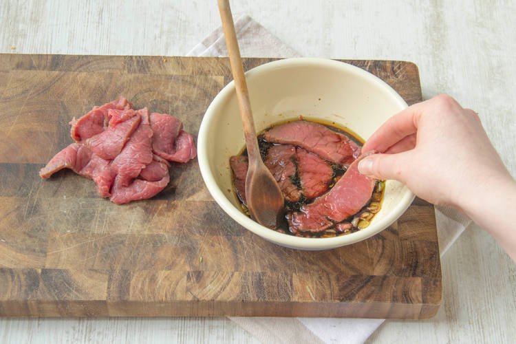 Coat the beef in soy sauce mixture