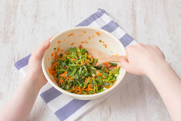 Toss potatoes with the vegetables and vinegar