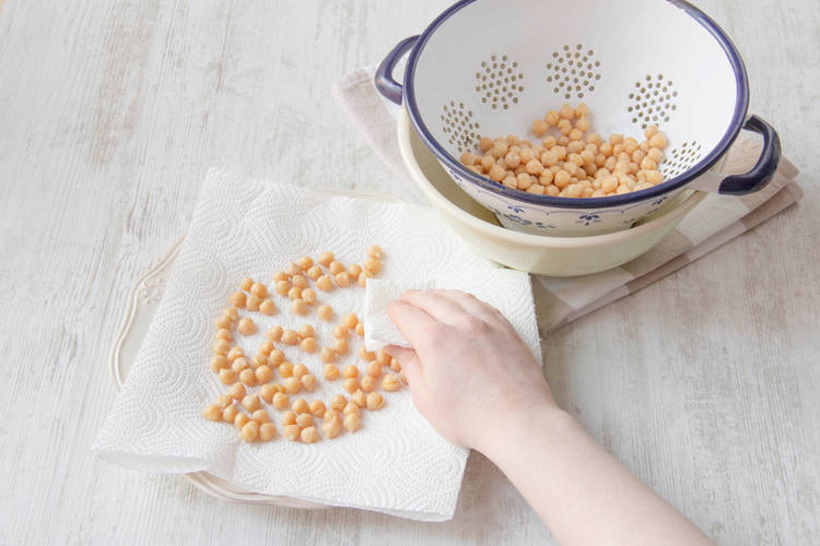 Drain, rinse and dry the chickpeas