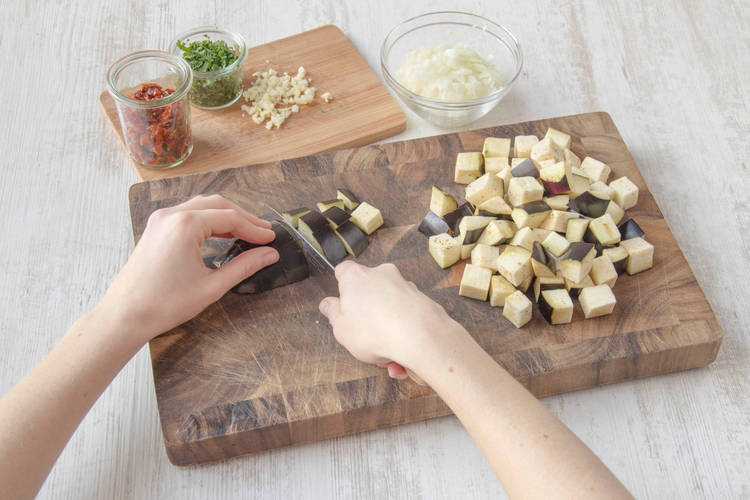 Cut the eggplant