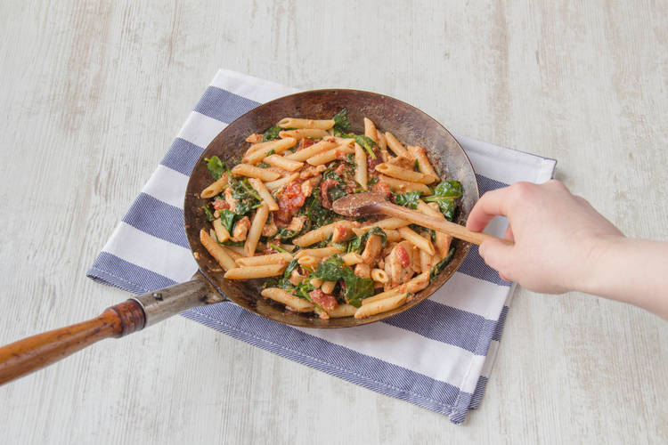 Add pasta and chicken to the pan
