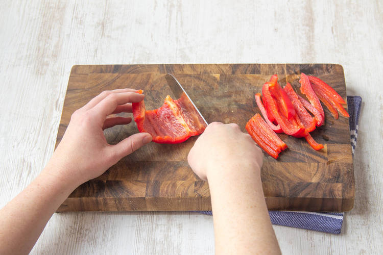 Thinly slice the bell pepper