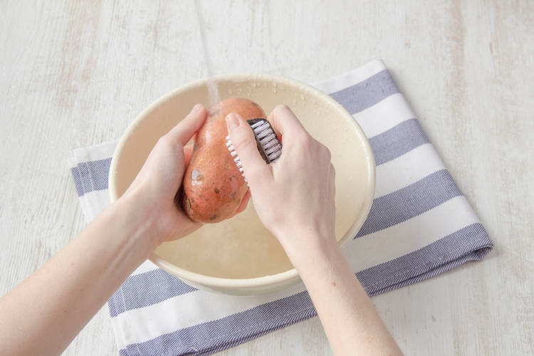 Wash and scrub the sweet potatoes