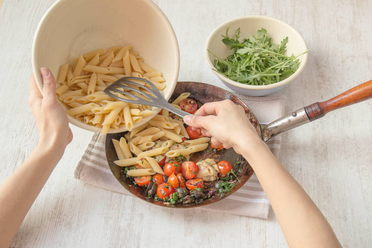 Combine pasta and vegetables